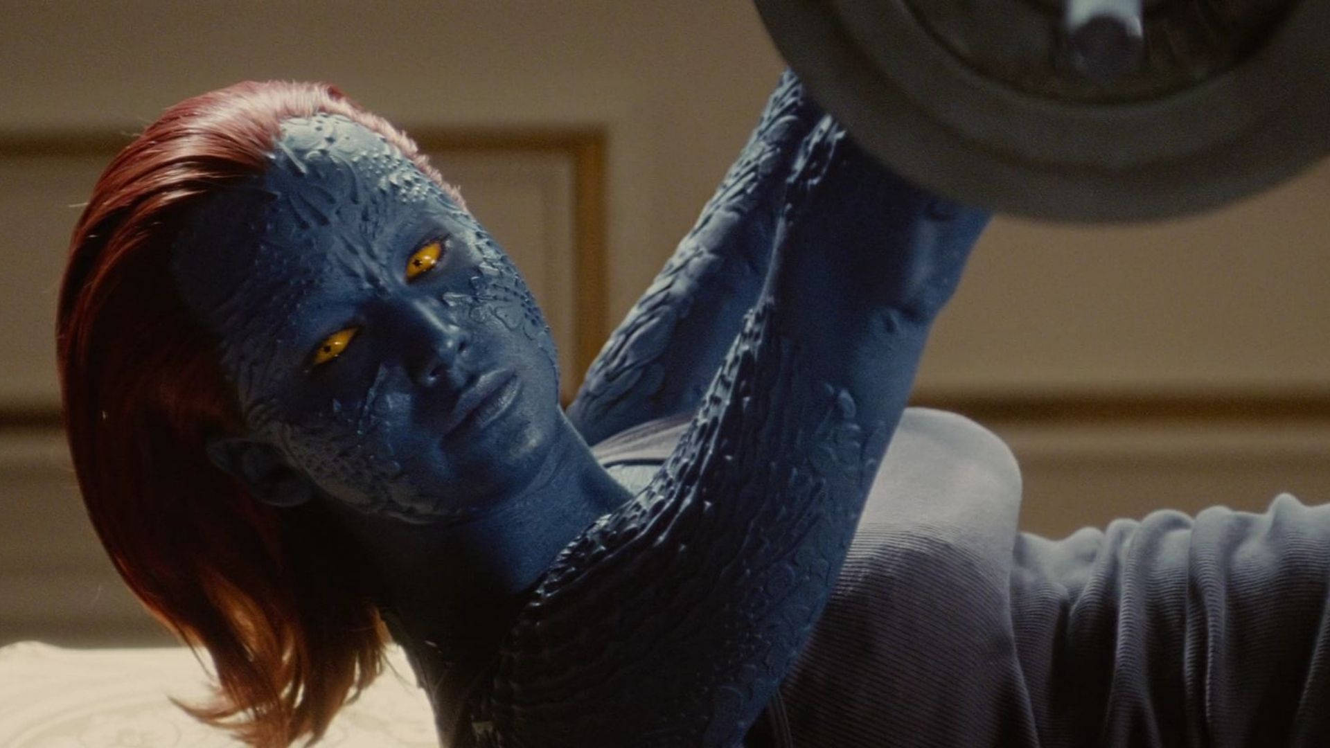 Mystique, blue-skinned, red hair, Full HD Desktop Wallpaper