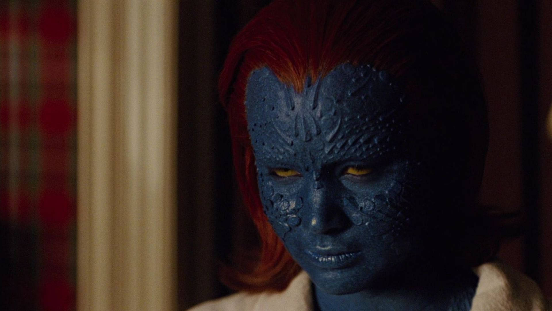 Mystique, blue-skinned, red hair, Full HD Desktop Wallpaper