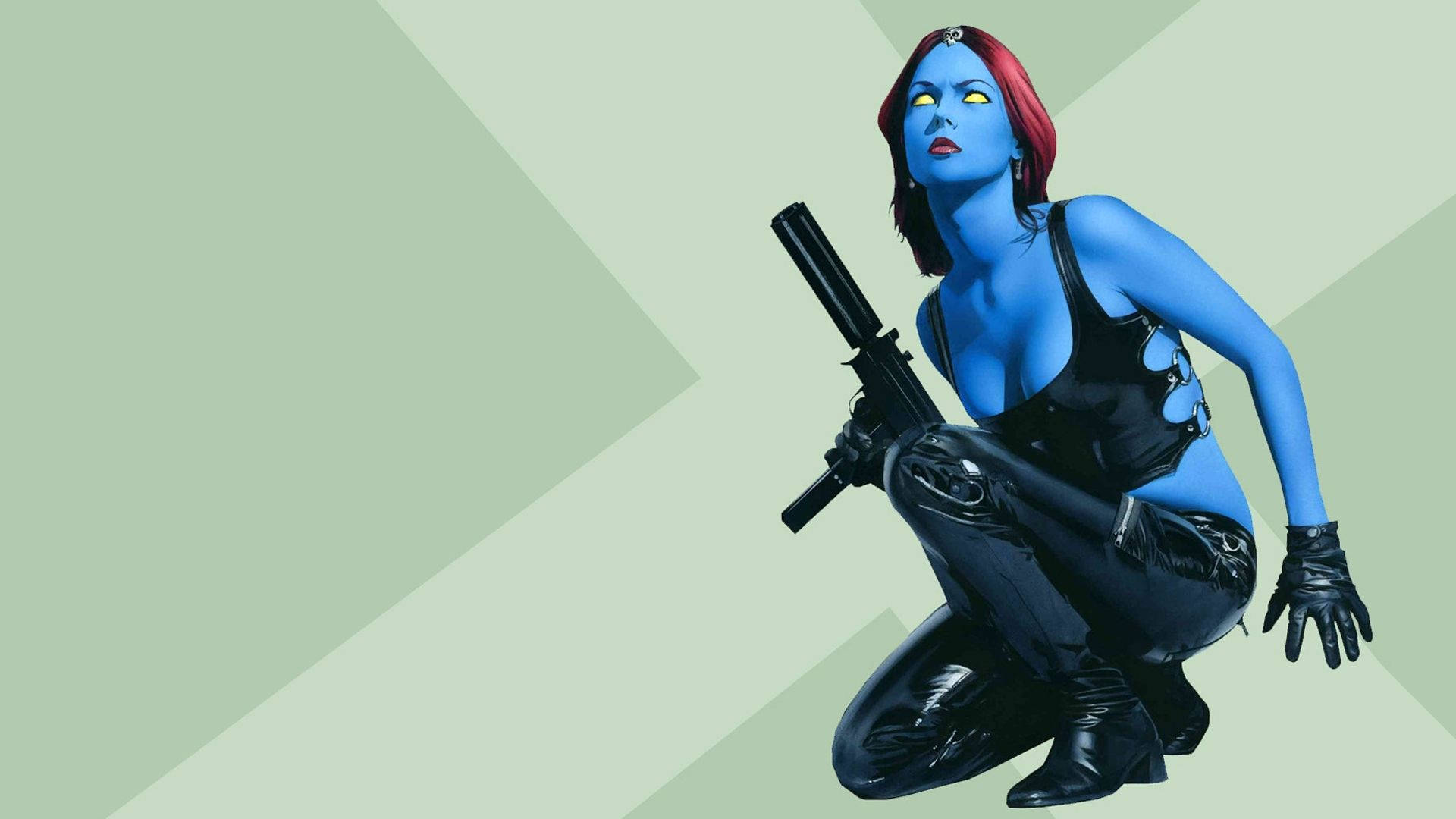 Mystique, blue-skinned mutant woman, red hair, Full HD Desktop Wallpaper