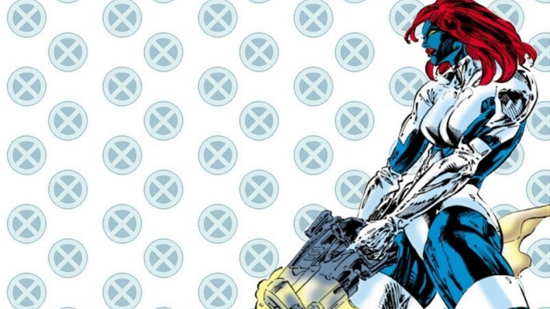 Mystique, X-Men logo, blue-skinned, Full HD Desktop Wallpaper