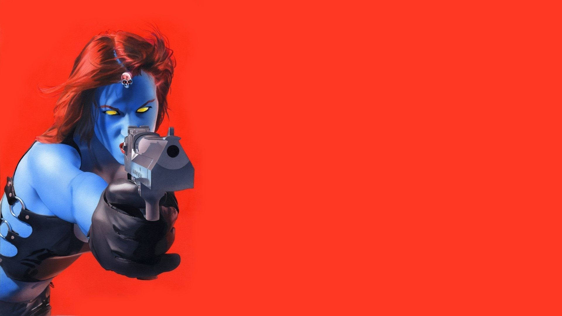 Mystique, red hair, blue-skinned, Full HD Desktop Wallpaper