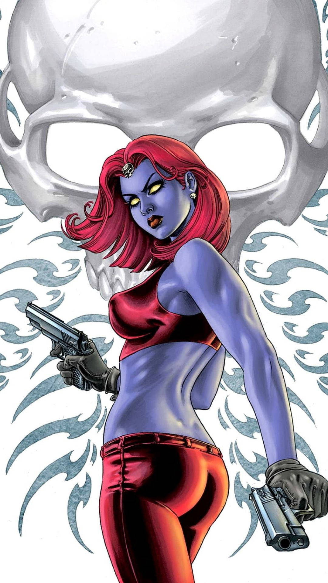 Mystique, blue-skinned, red hair, Full HD Phone Wallpaper