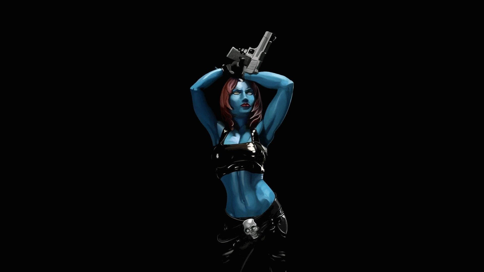 Mystique, blue-skinned, red hair, Full HD Desktop Wallpaper