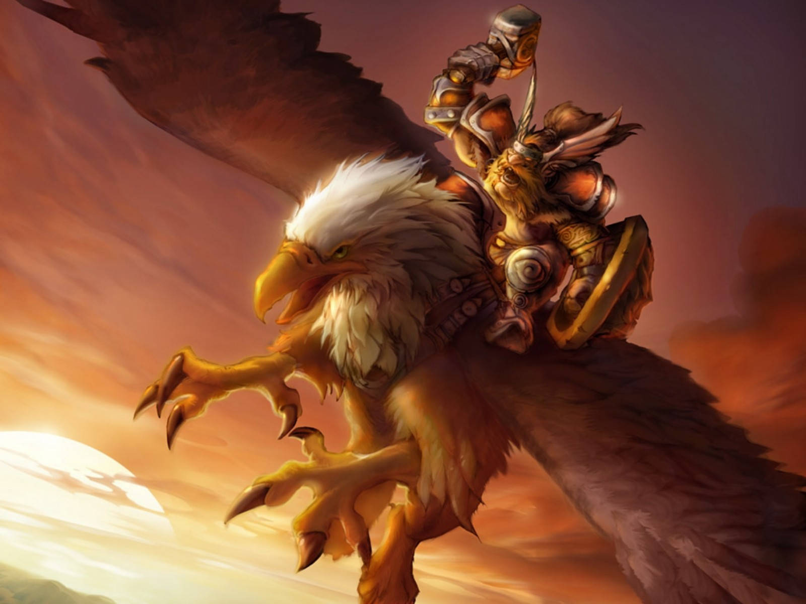 Mythical Creatures, eagle, fiery sunset, HD Desktop Wallpaper