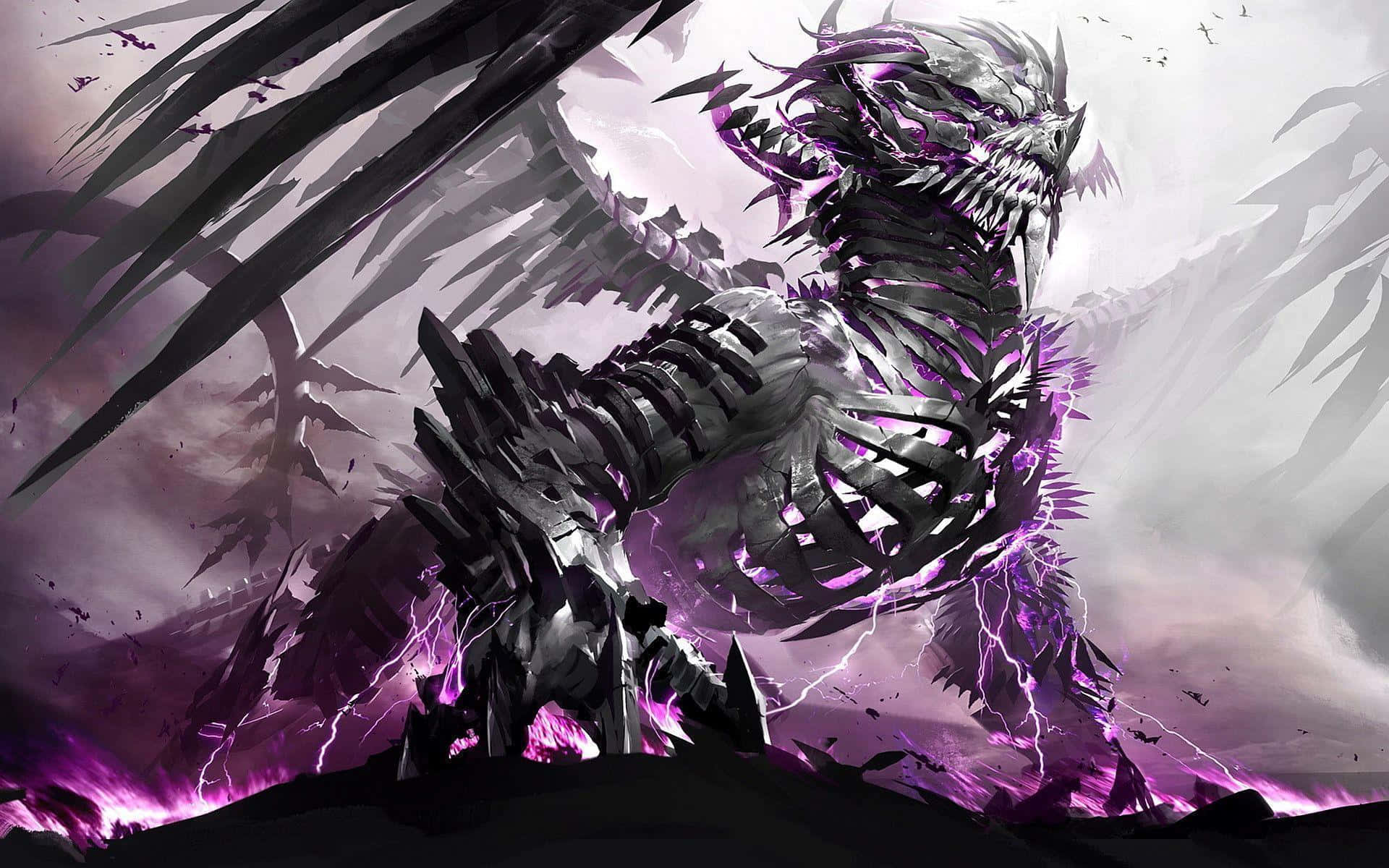 black dragon, purple aura, glowing purple energy, Full HD Desktop Wallpaper