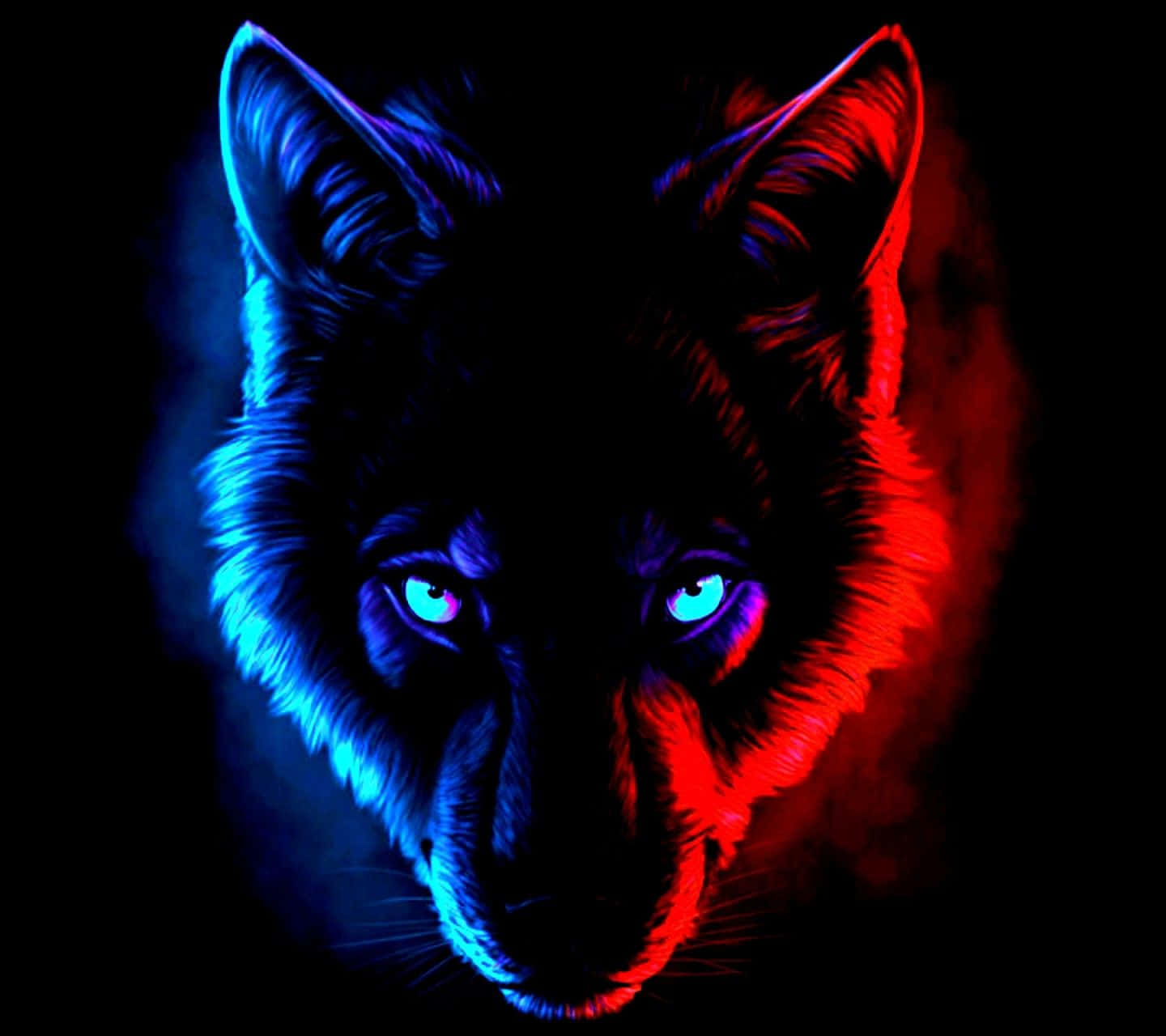 red and blue wolf, electric blue, red neon, HD Desktop Wallpaper