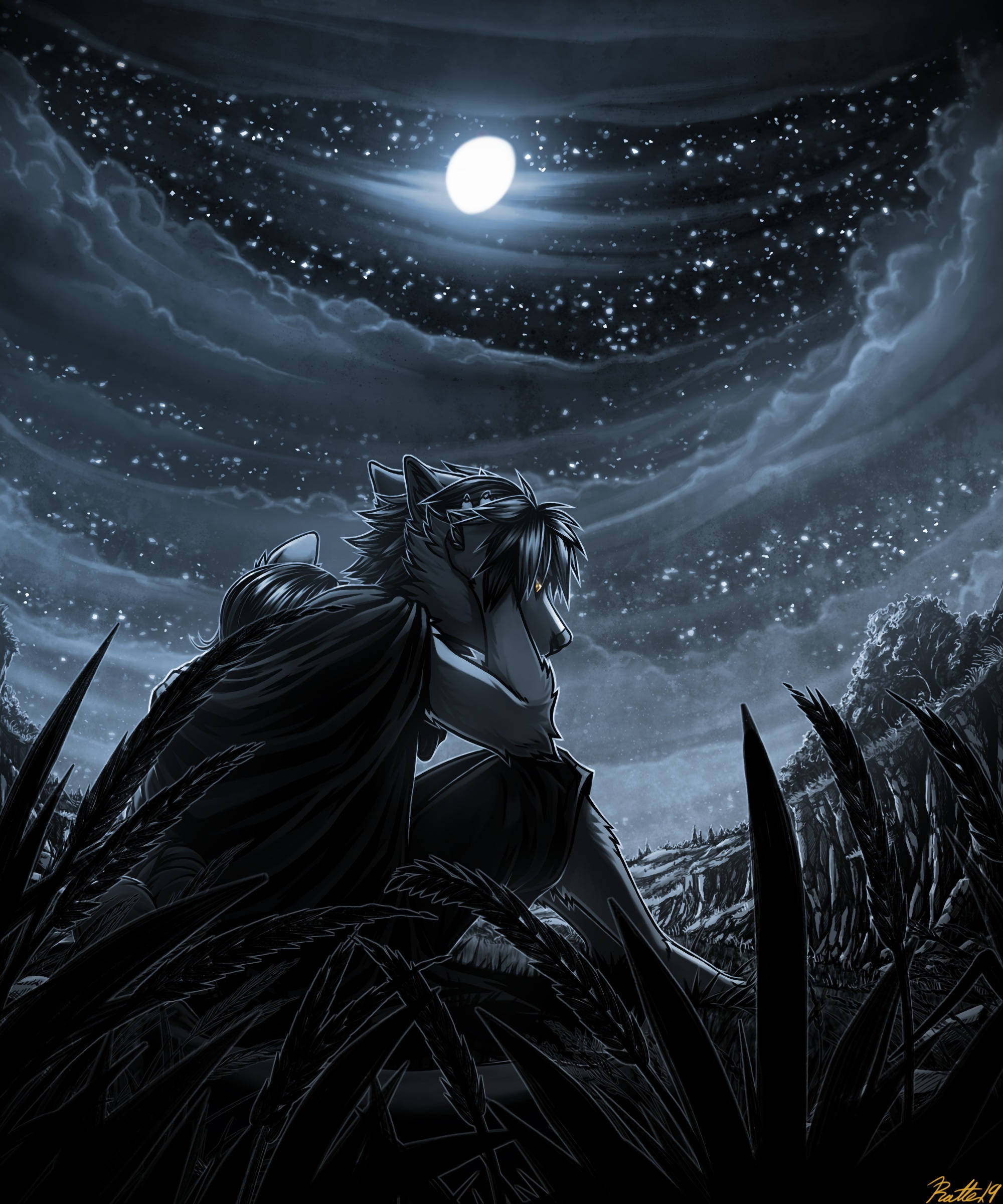 werewolf, full moon, starry night sky, Full HD Phone Wallpaper