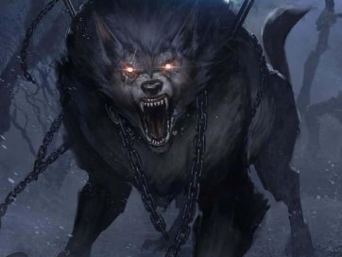 Mythical Wolf, black werewolf, glowing red eyes, SD Desktop Wallpaper