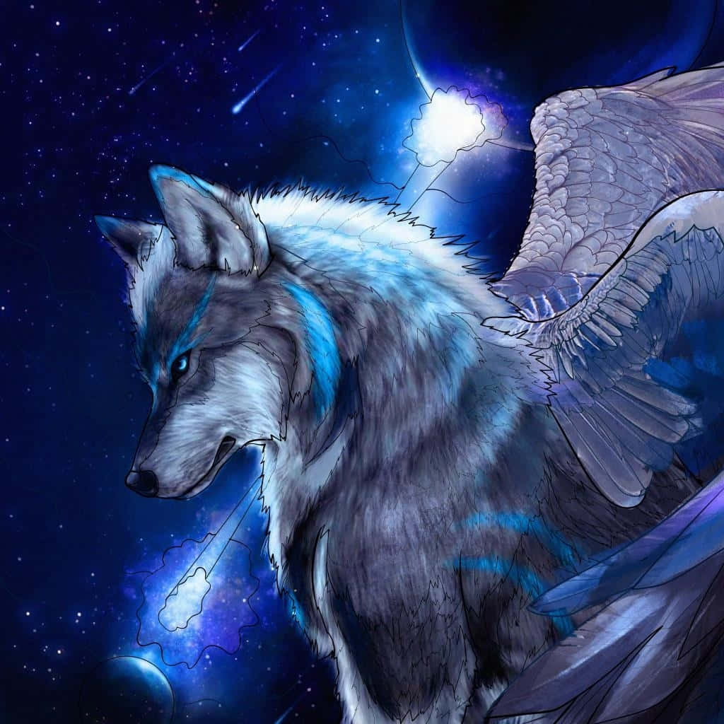 Mythical Wolf, glowing blue eyes, celestial markings, SD Desktop Wallpaper