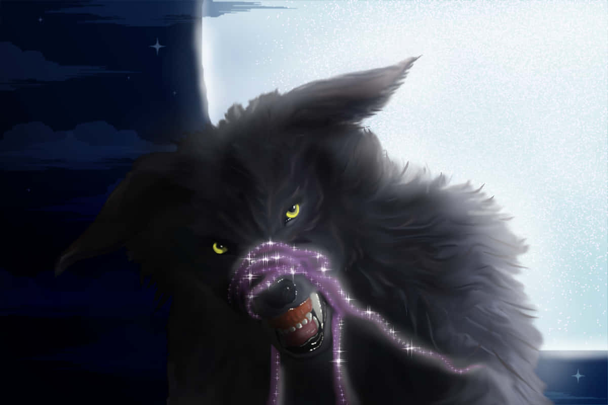 Mythical Wolf, black wolf, glowing yellow eyes, SD Desktop Wallpaper