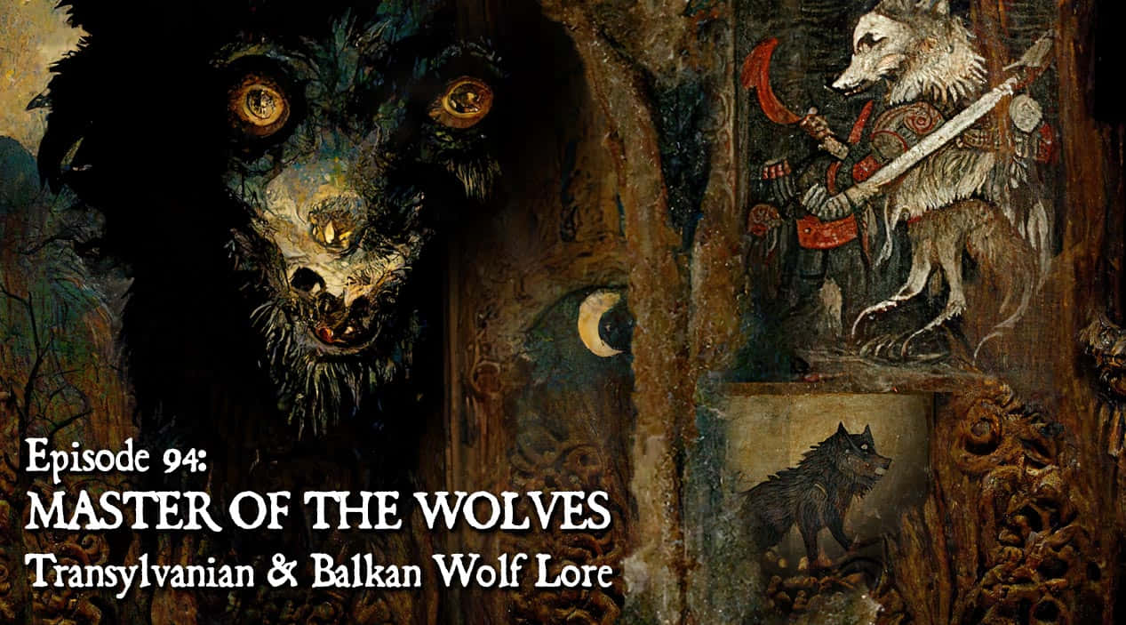 Mythical Wolf, crescent moon, ancient wooden carvings, SD Desktop Wallpaper