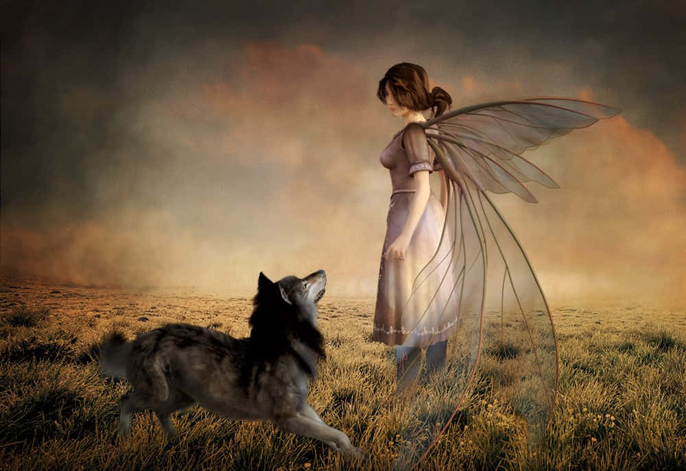 Mythical Wolf, moonlight, fairy, SD Desktop Wallpaper