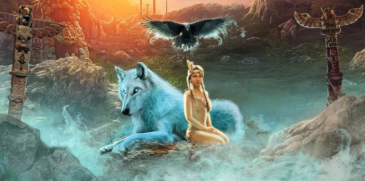 Mythical Wolf, enchanted forest, glowing blue wolf, SD Desktop Wallpaper