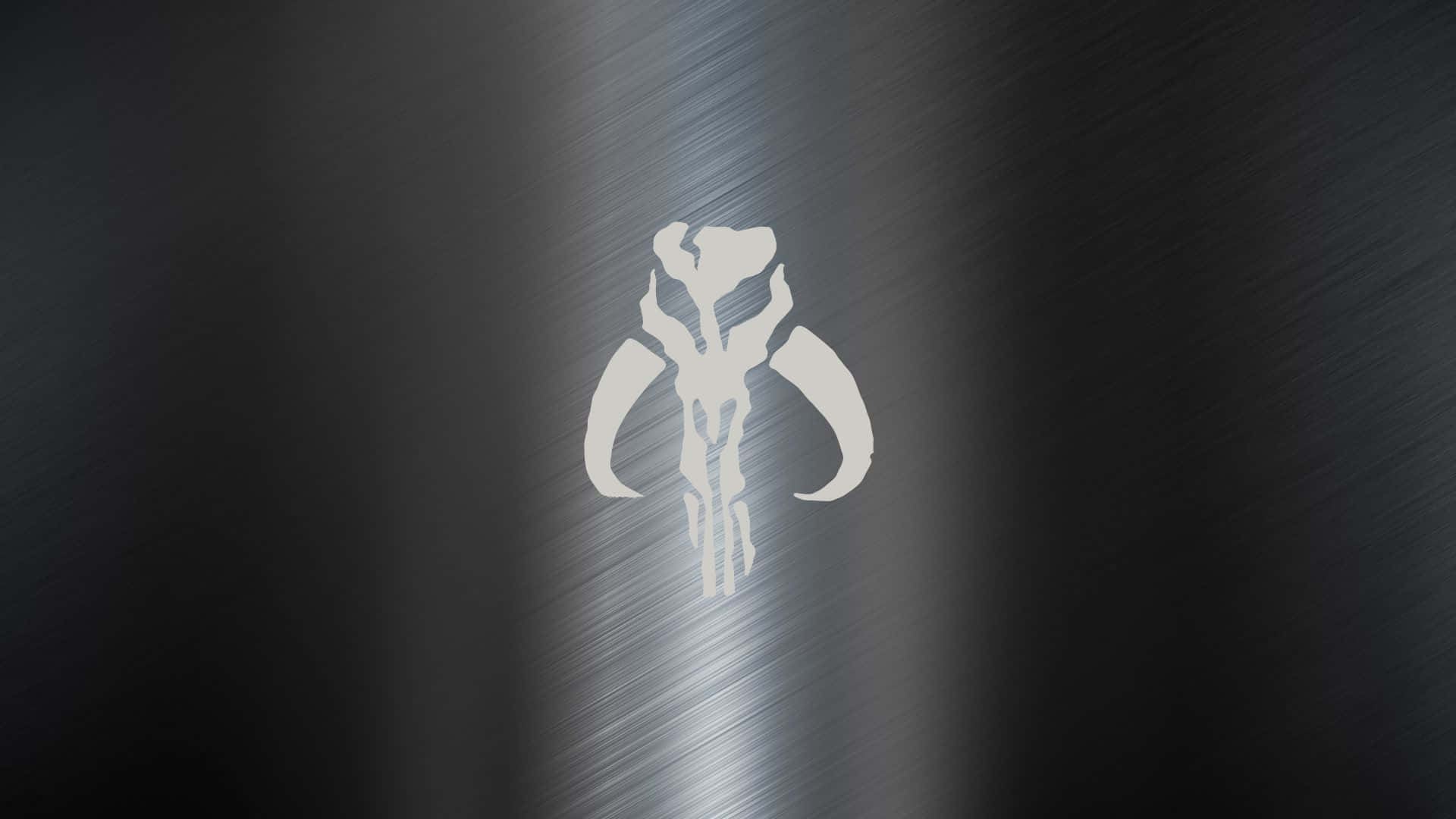 Mythosaur, white Mandalorian symbol, brushed metal surface, Full HD Desktop Wallpaper