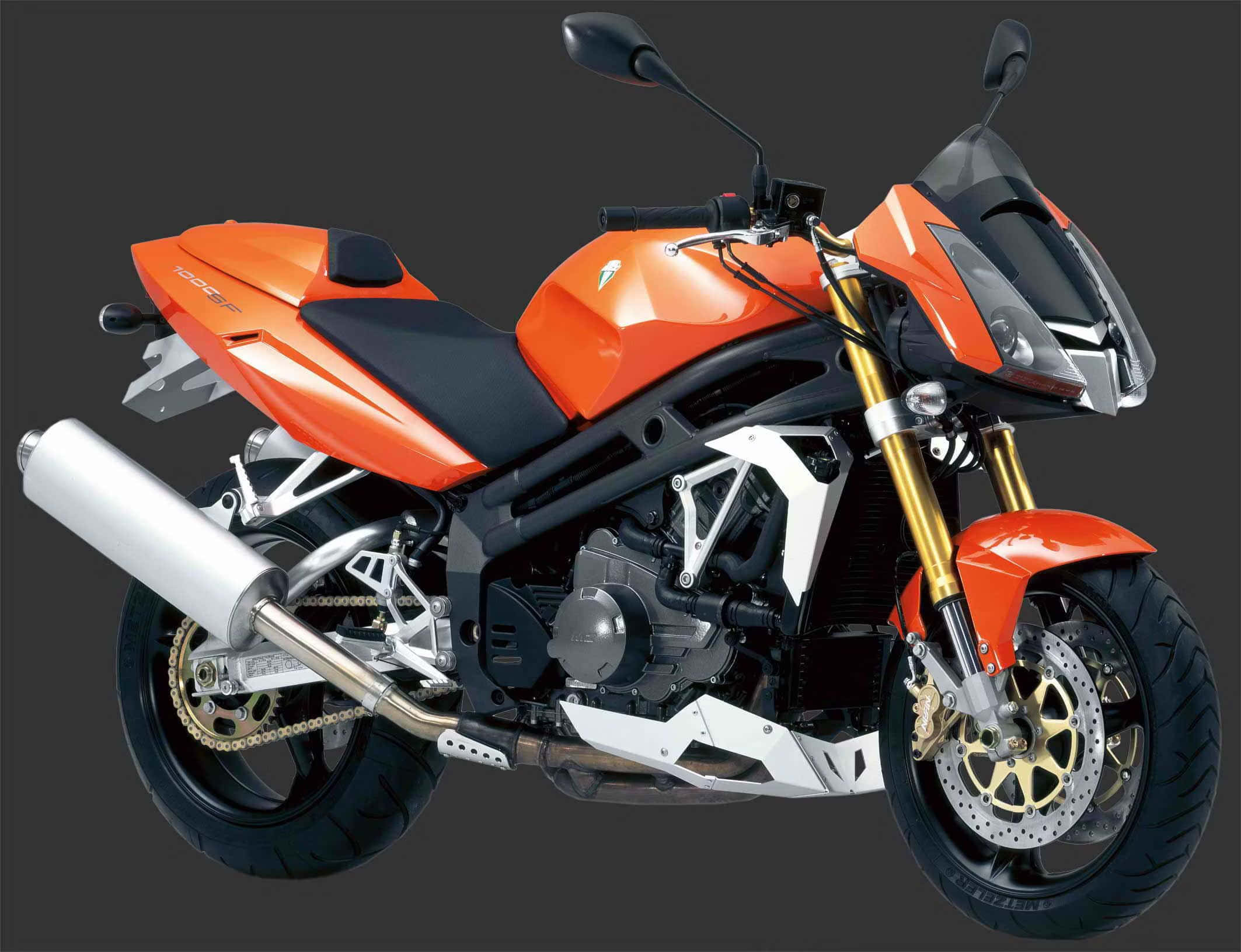 MZ Motorcycle, orange and black, gold forks, Full HD Desktop Wallpaper