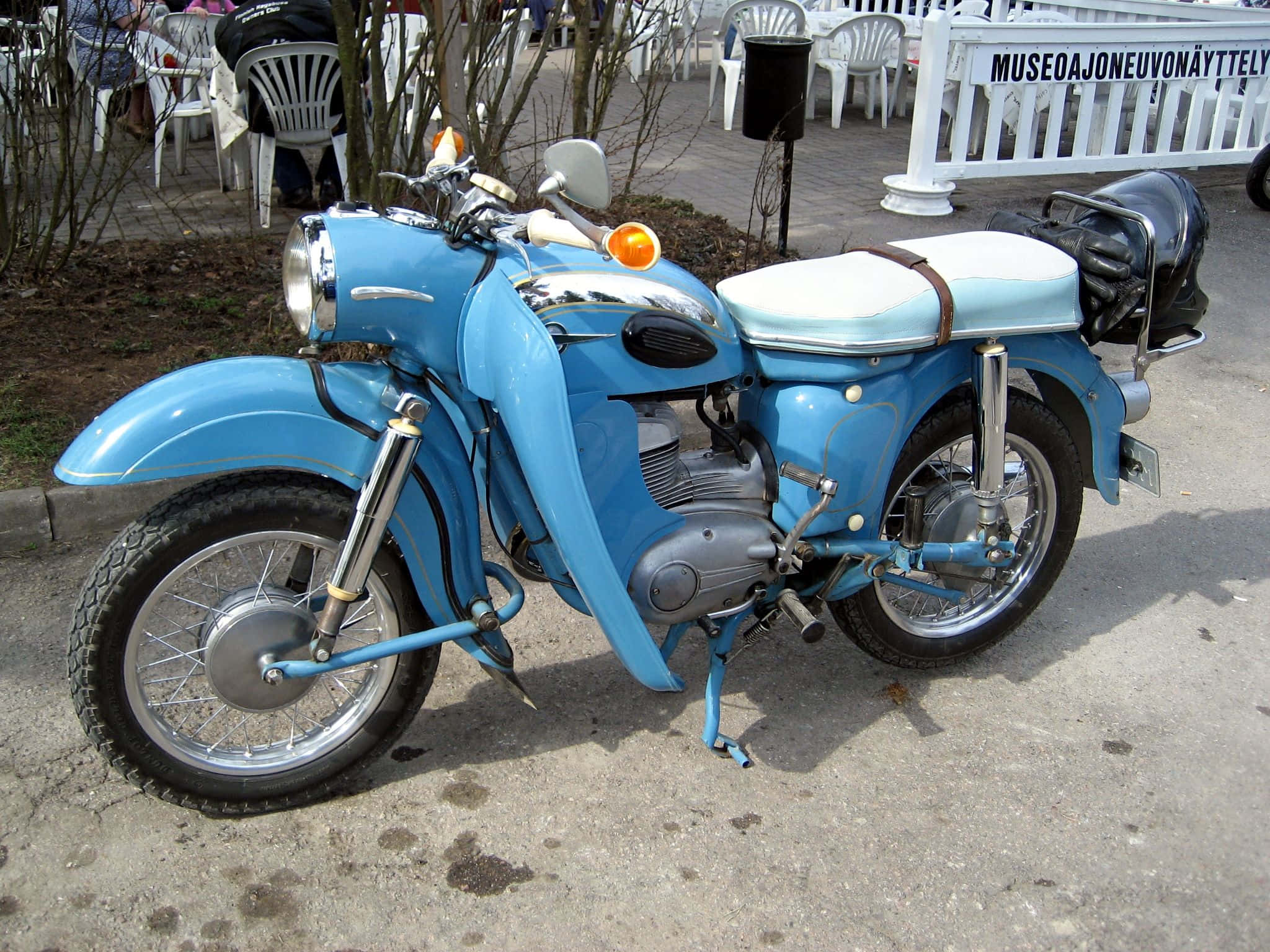 vintage blue m z motorcycle, light blue, chrome accents, Full HD Desktop Wallpaper