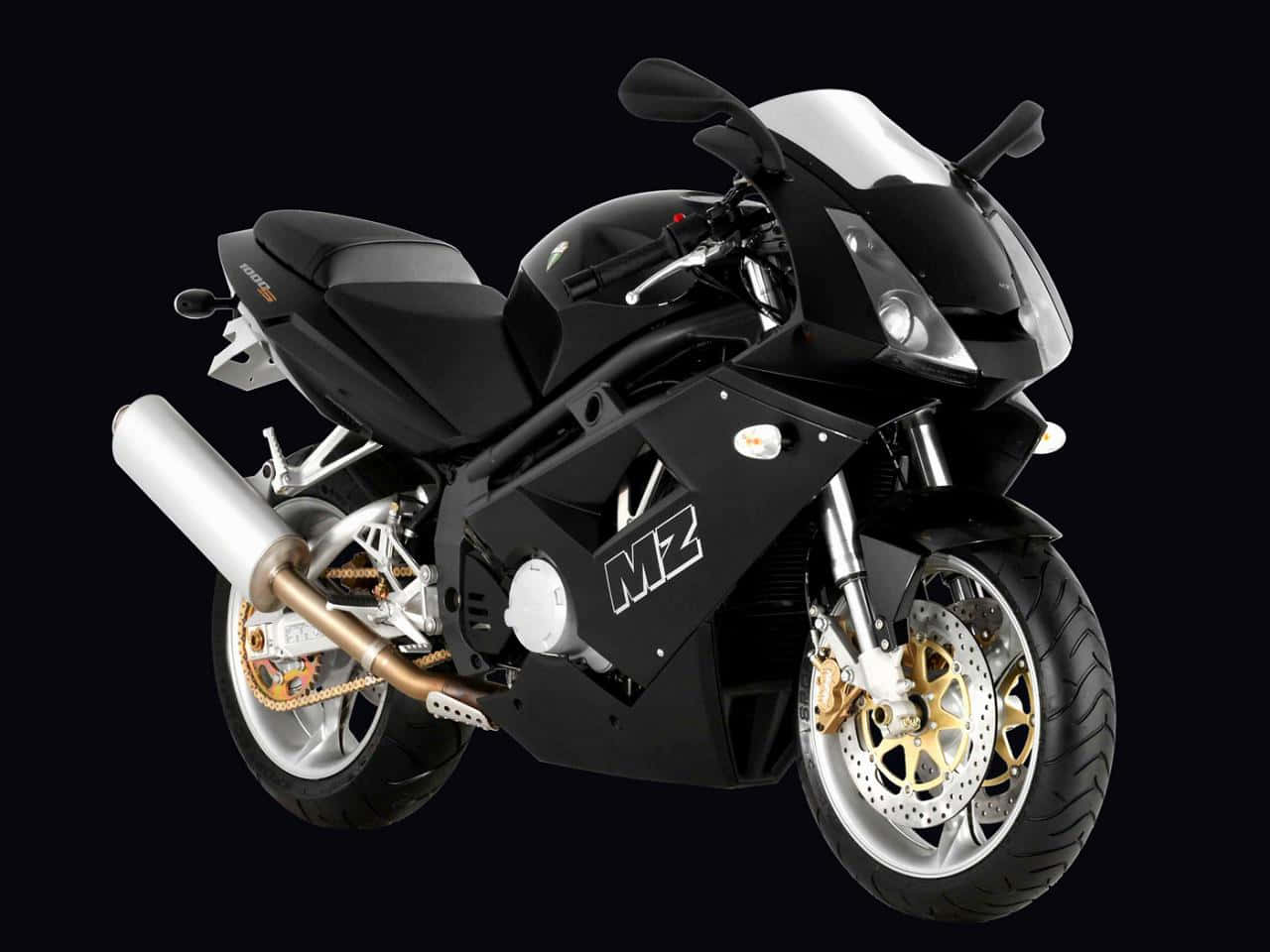M Z Motorcycle, black sport bike, gold brake calipers, HD Desktop Wallpaper