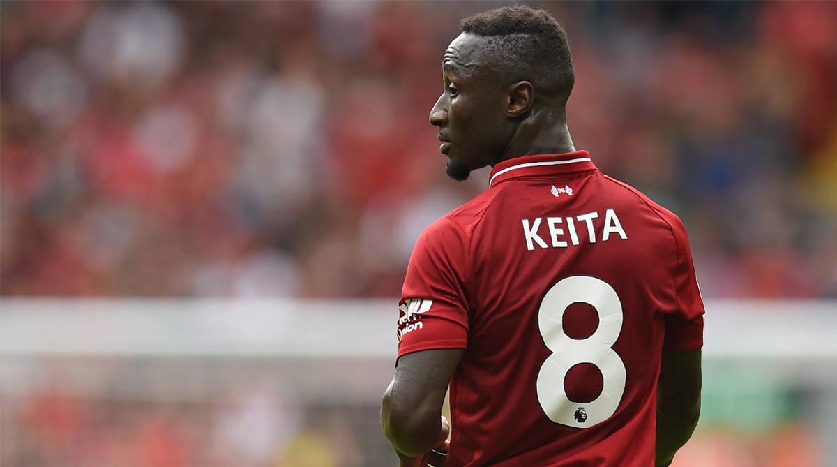 Naby Keita, red jersey, number 8, SD Desktop Wallpaper