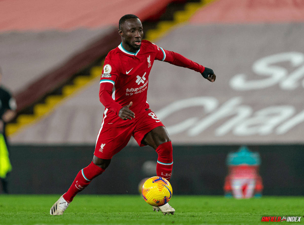Naby Keita, yellow ball, red kit, SD Desktop Wallpaper
