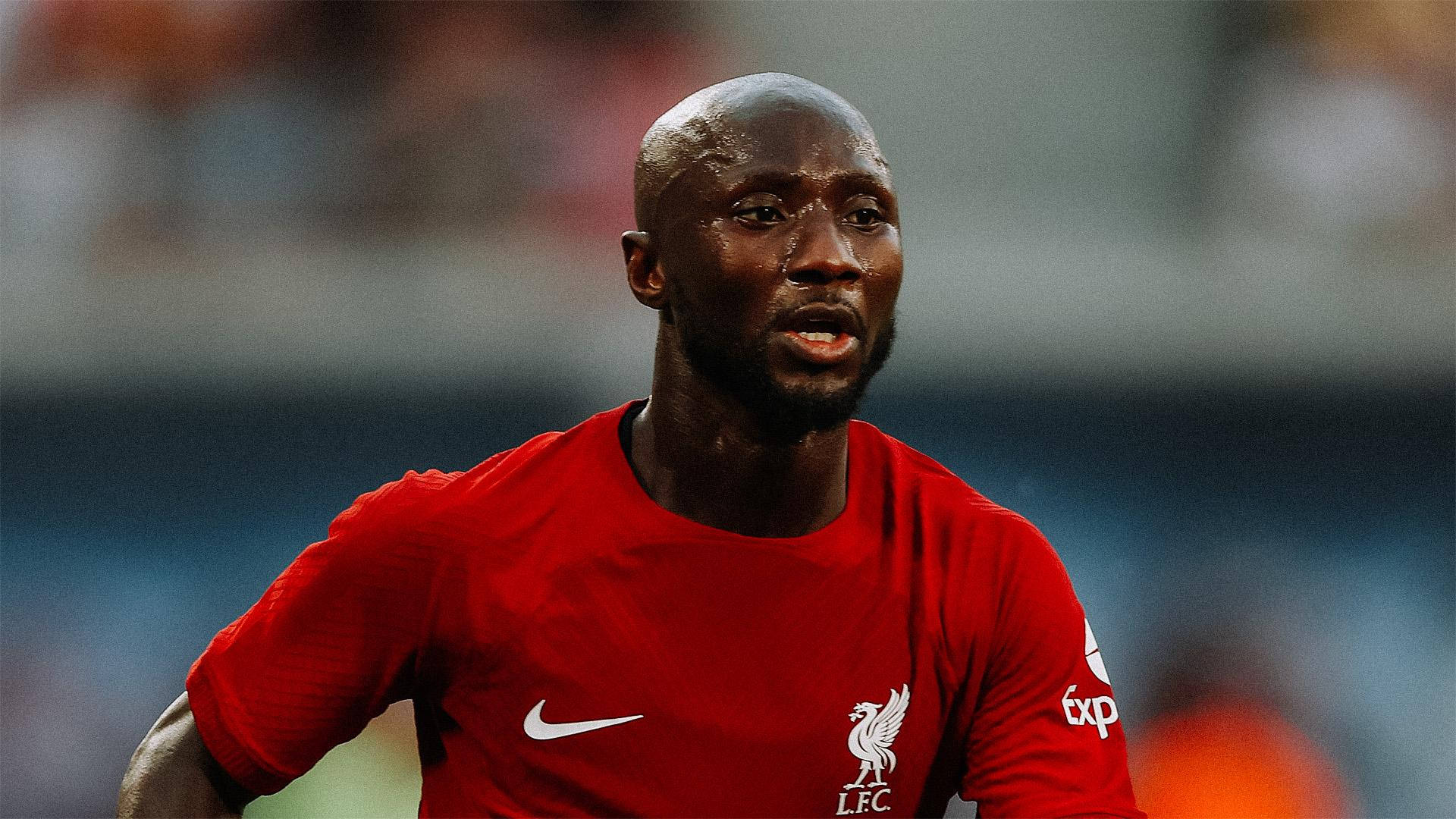 Naby Keita, red Liverpool jersey, stadium lights, Full HD Desktop Wallpaper