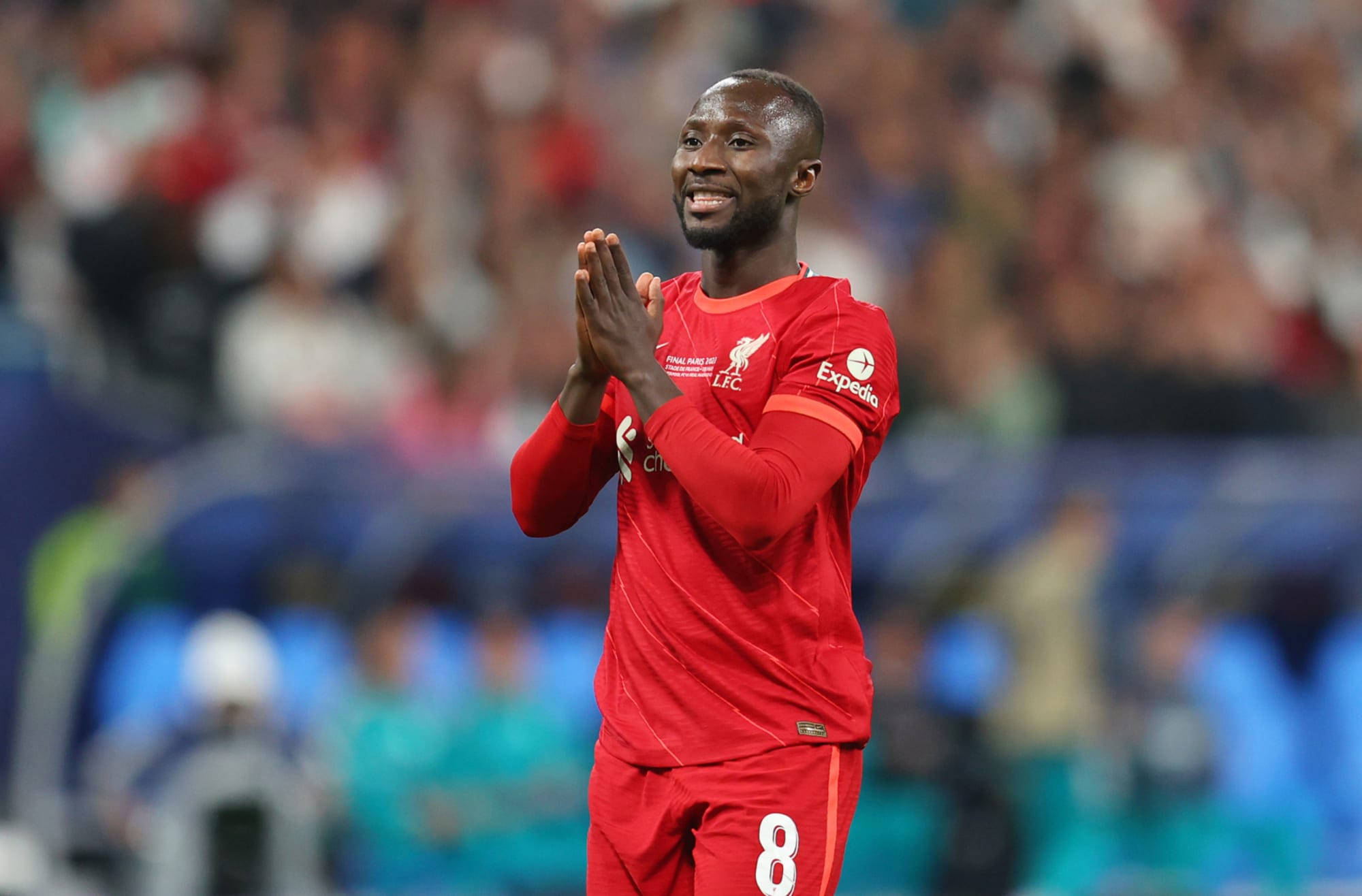 Naby Keita, red Liverpool kit, stadium pitch, Full HD Desktop Wallpaper