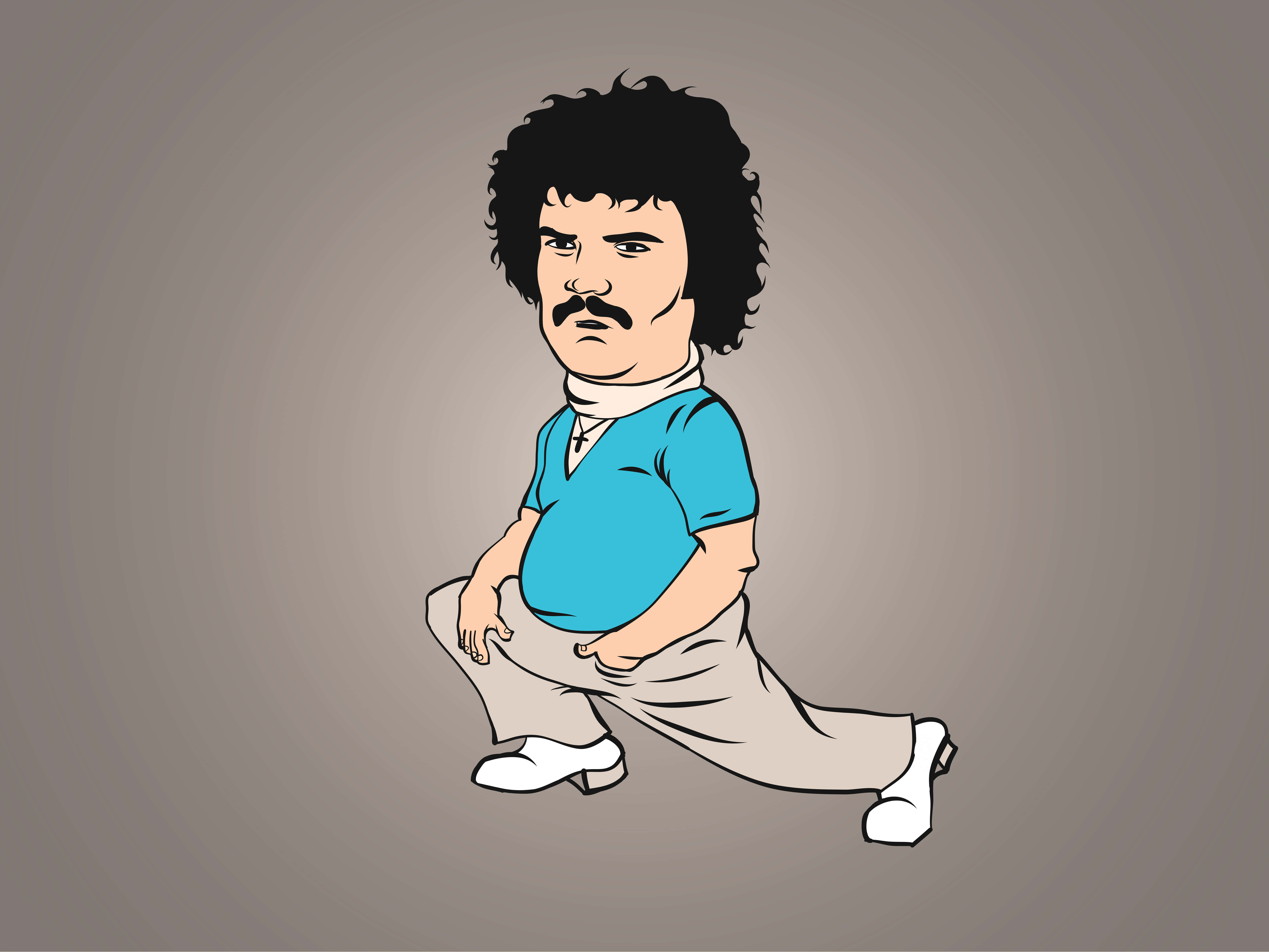 Nacho Libre, cartoon caricature, curly black hair, 8K Desktop Wallpaper