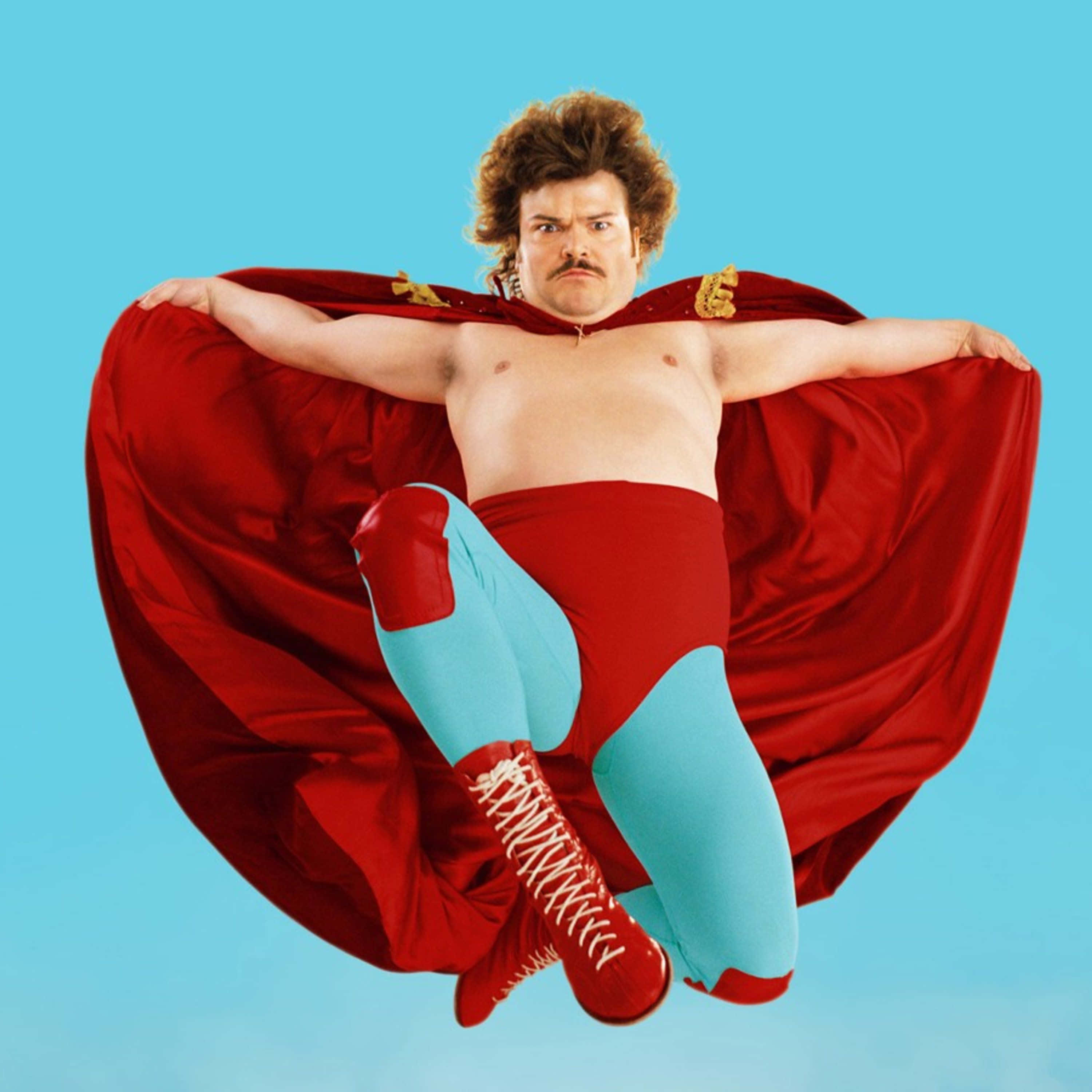 Nacho Libre, red cape, blue red tights, 2K Desktop Wallpaper