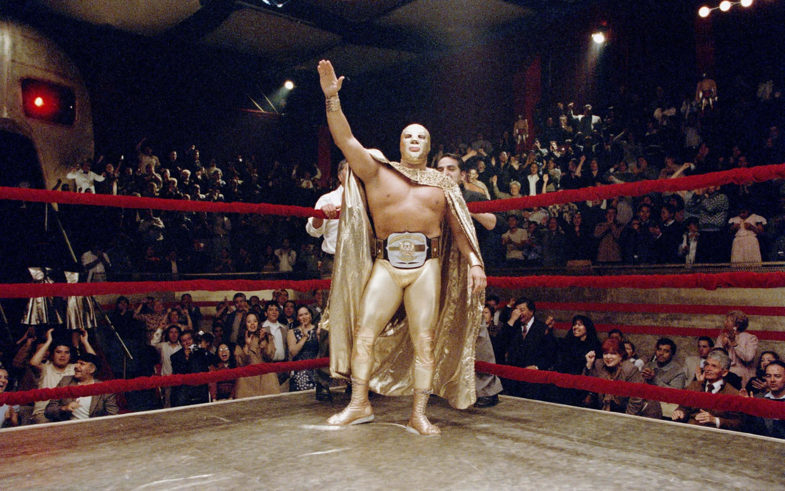 Nacho Libre, gold bodysuit, cape, Full HD Desktop Wallpaper