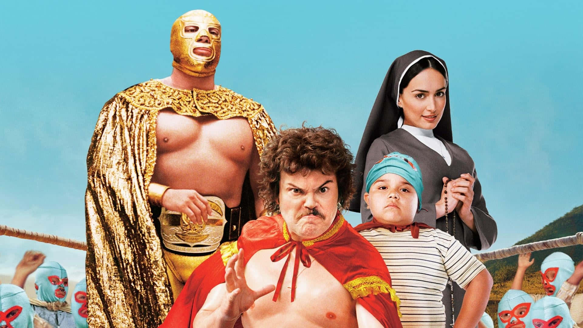 Nacho Libre, golden-masked wrestler, mustachioed man, Full HD Desktop Wallpaper
