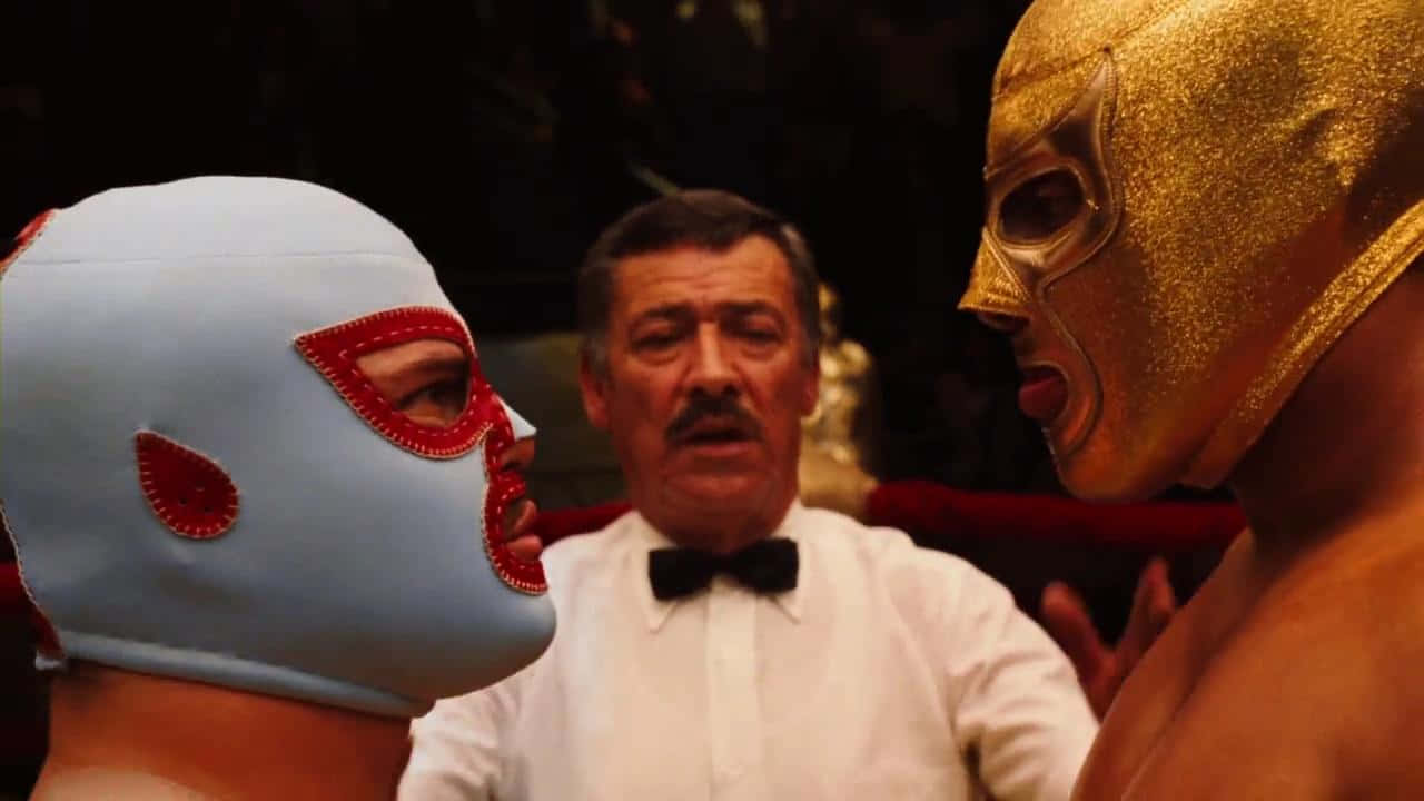 Nacho Libre, blue and gold masks, mustachioed man, HD Desktop Wallpaper