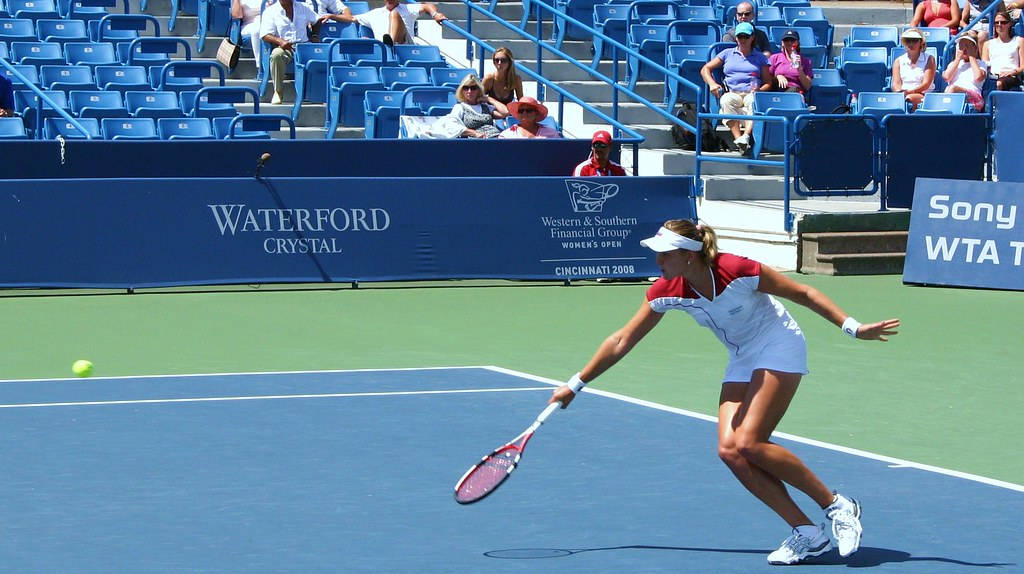 Nadia Petrova, blue hard court, yellow ball, SD Desktop Wallpaper