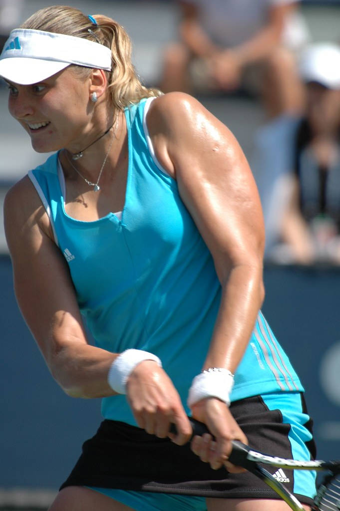 Nadia Petrova, racket down position, blue tank top, SD Phone Wallpaper