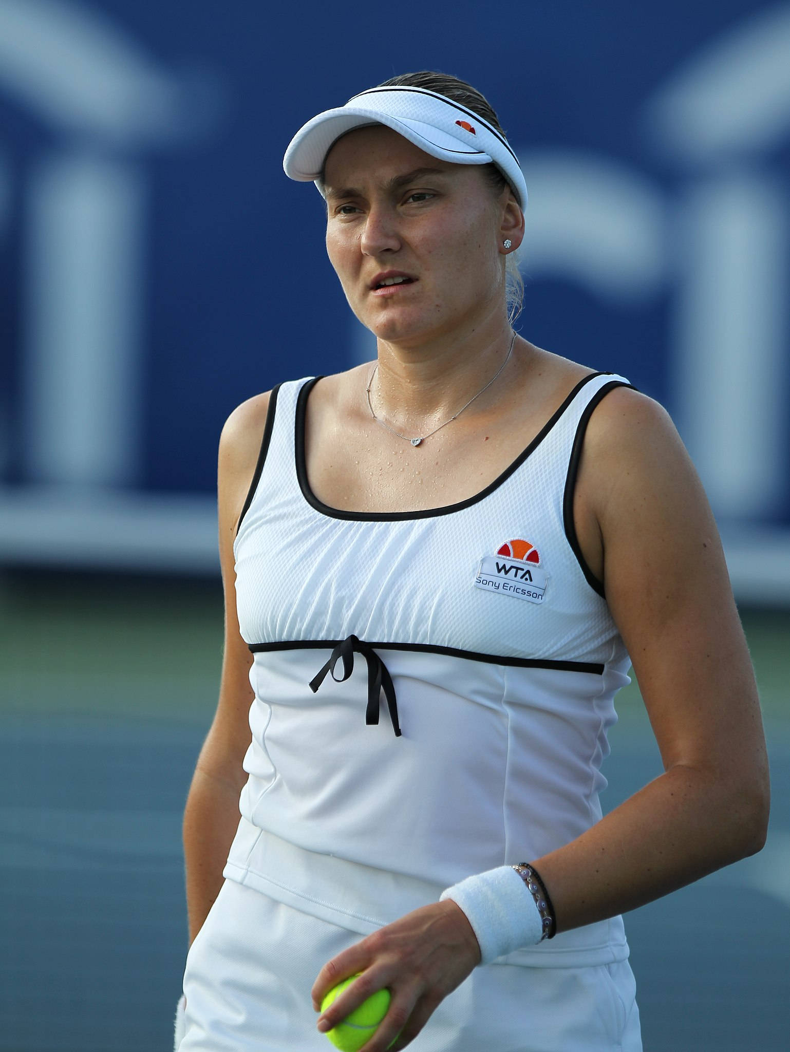 Nadia Petrova, white gear, bright yellow ball, Full HD Phone Wallpaper