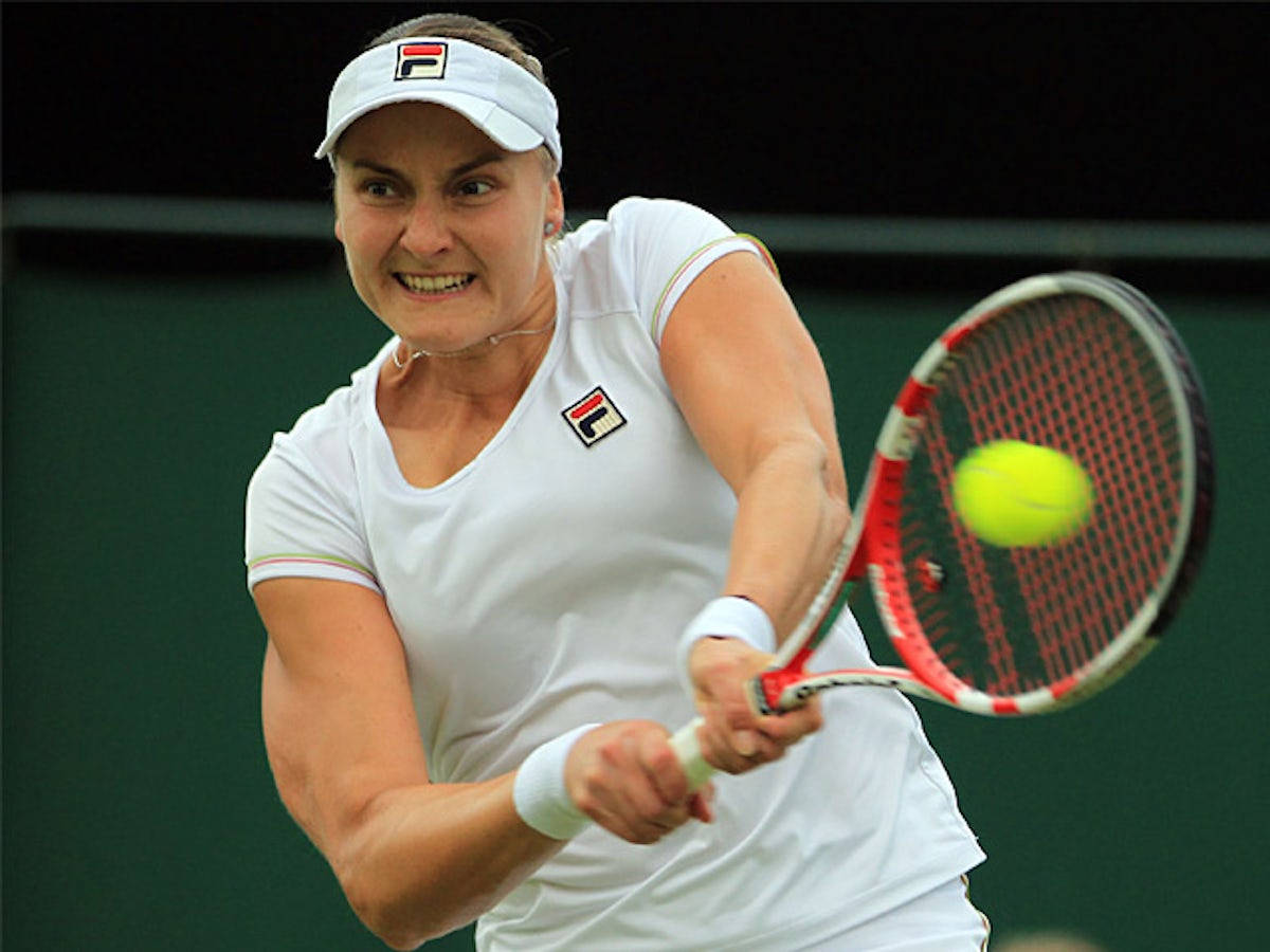 Nadia Petrova, stable double-handed stroke, white gear, SD Desktop Wallpaper