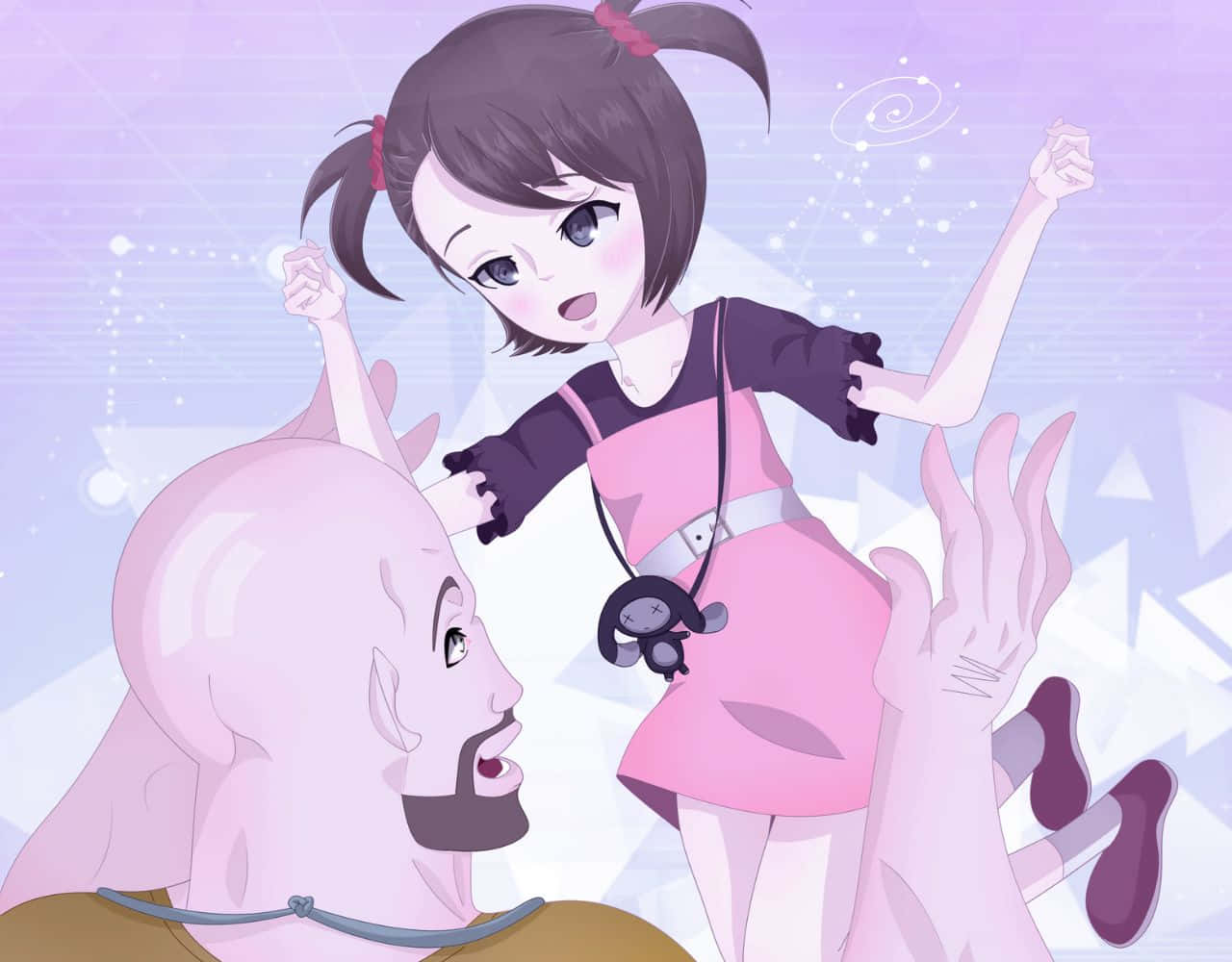 Nae Tennouji, pink dress, glowing purple geometric background, HD Desktop Wallpaper