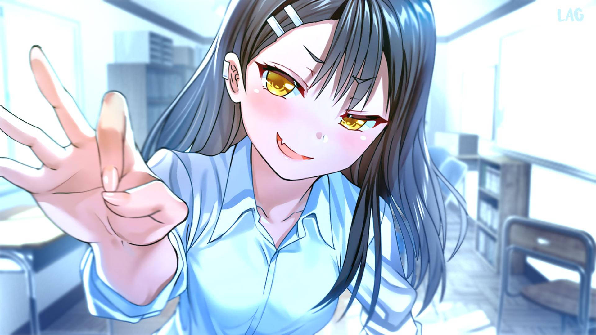 Nagatoro, golden eyes, dark hair, Full HD Desktop Wallpaper