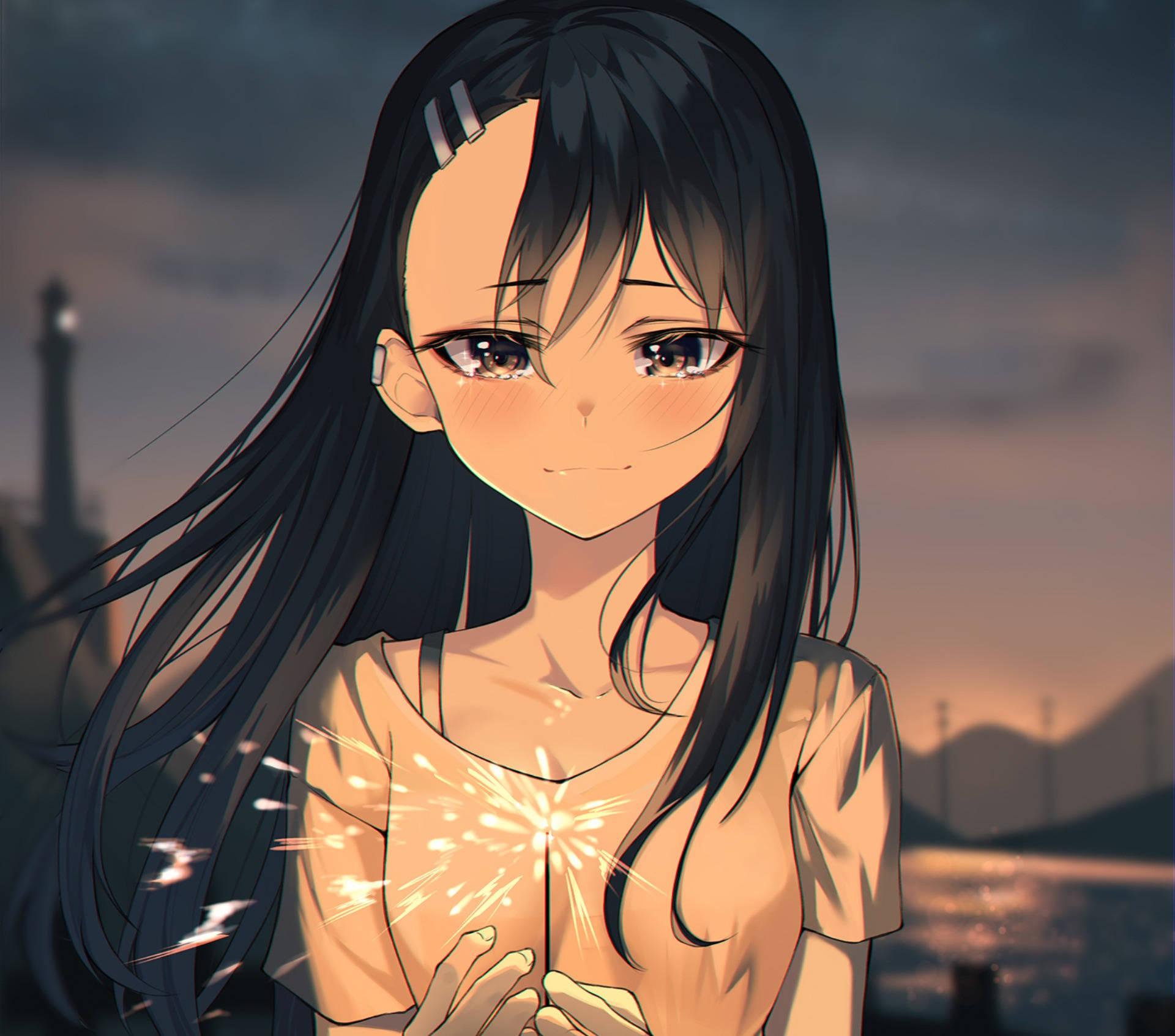 Nagatoro, firework, twilight cityscape, Full HD Desktop Wallpaper