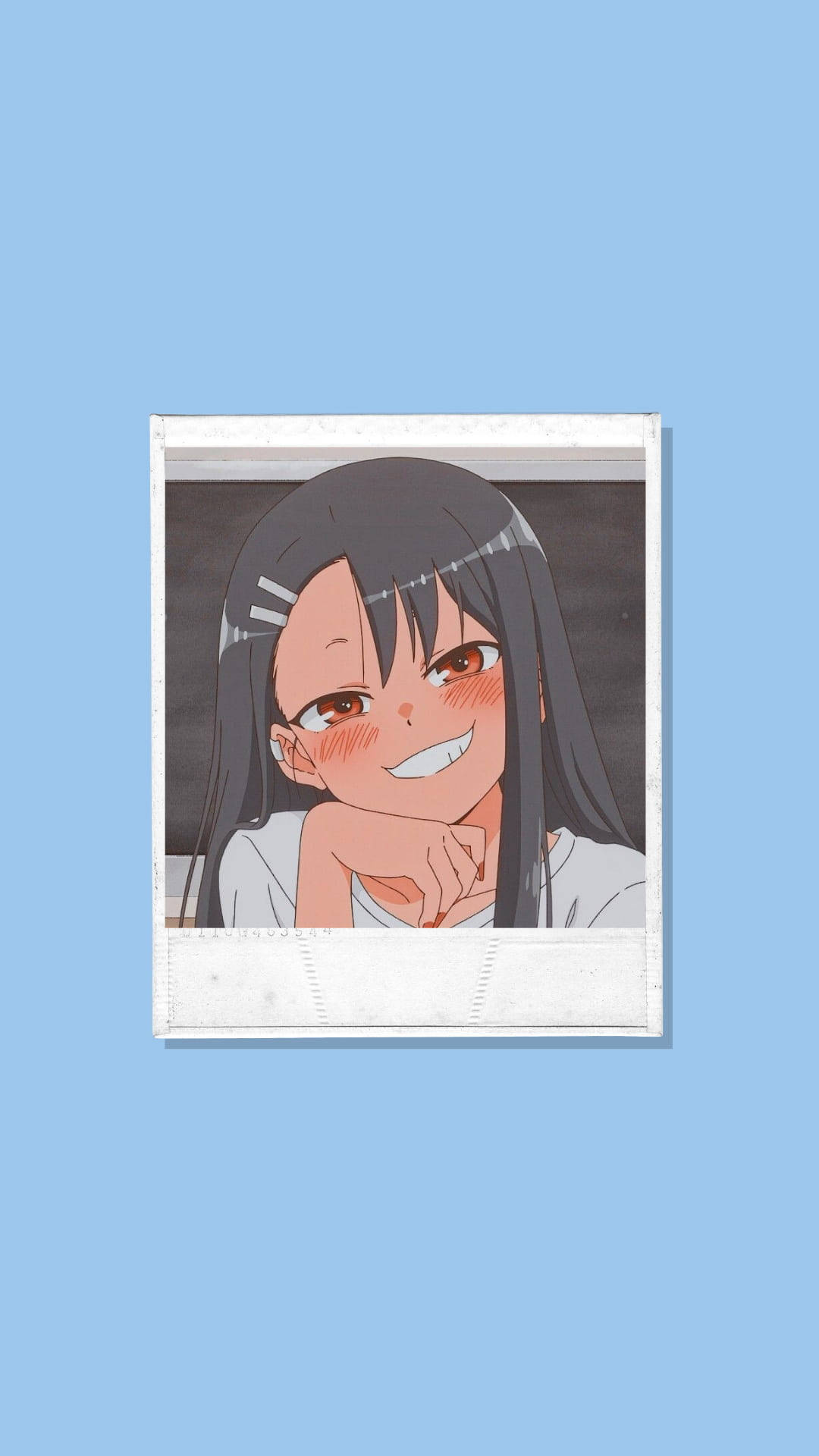 Nagatoro, light blue aesthetic, Polaroid-style frame, Full HD Phone Wallpaper