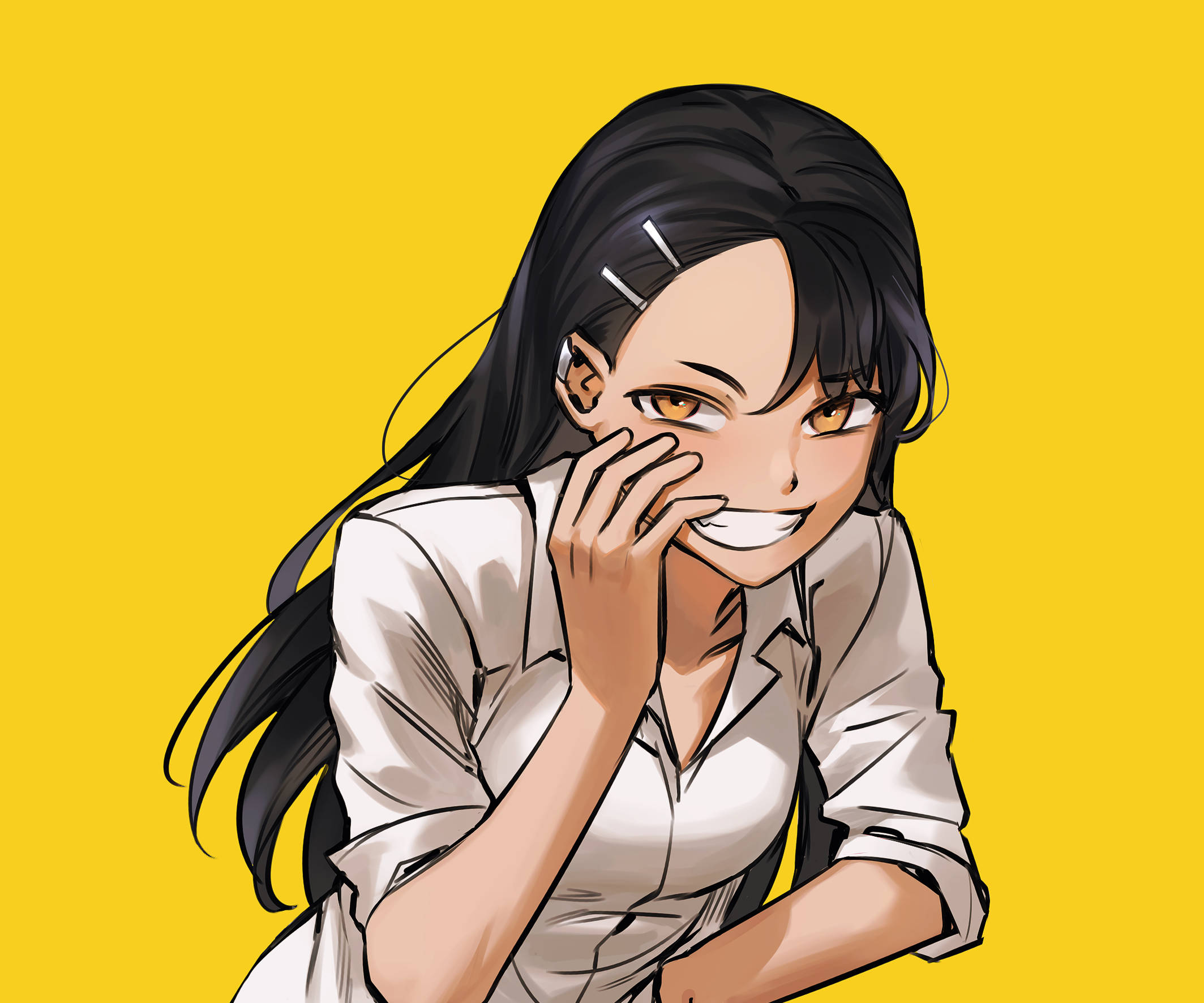 Nagatoro, black hair, orange eyes, Full HD Desktop Wallpaper