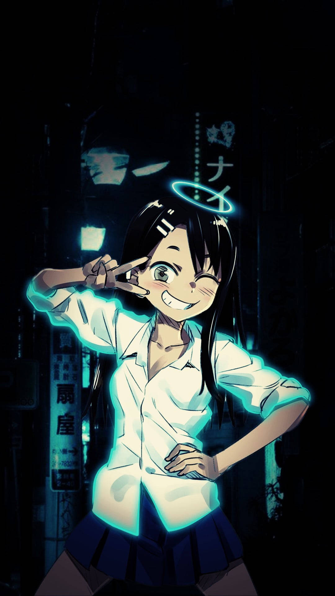 Nagatoro, angel halo, glowing cyan aura, Full HD Phone Wallpaper