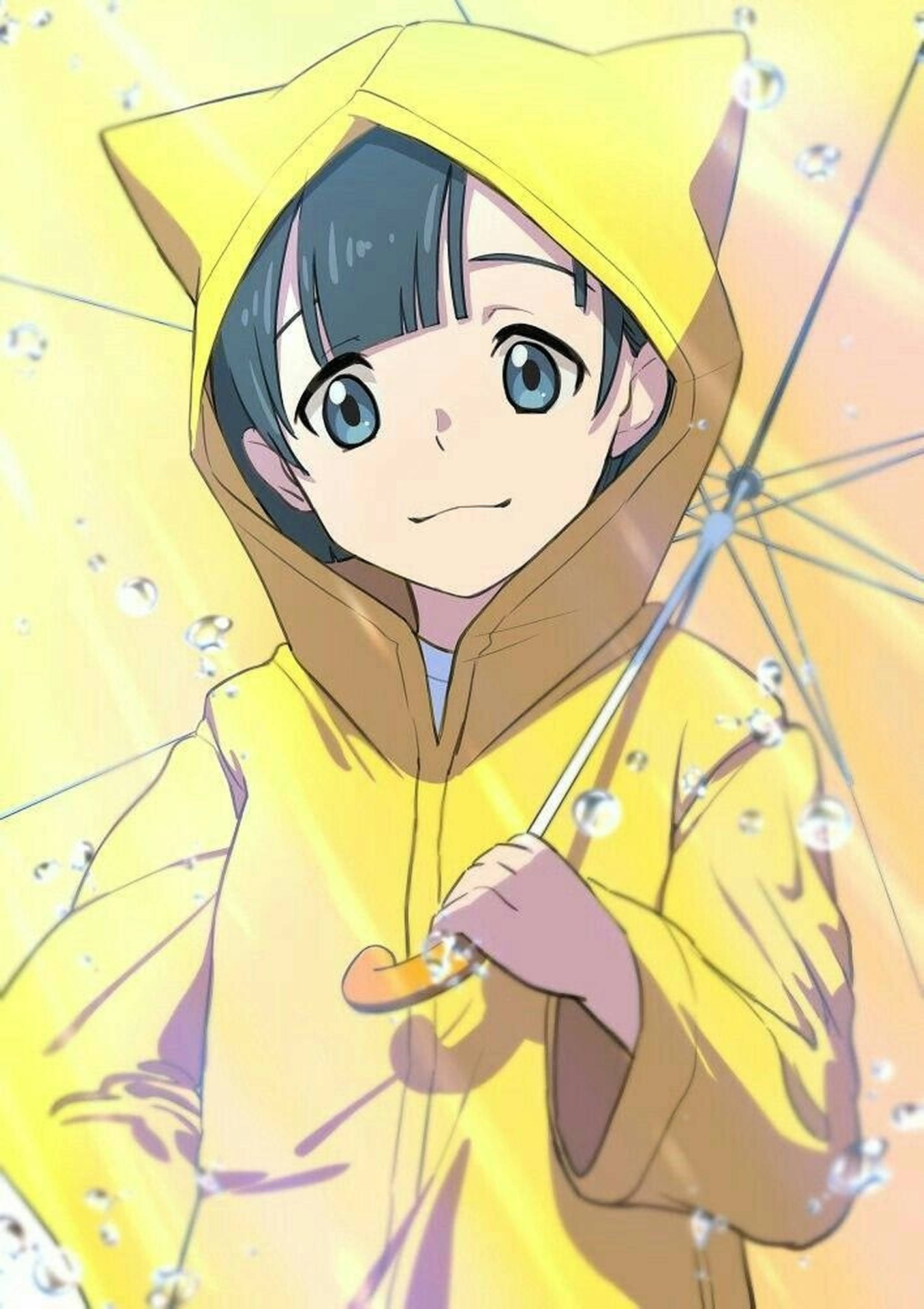 Nagi Amano, Weathering With You, yellow raincoat, Full HD Phone Wallpaper