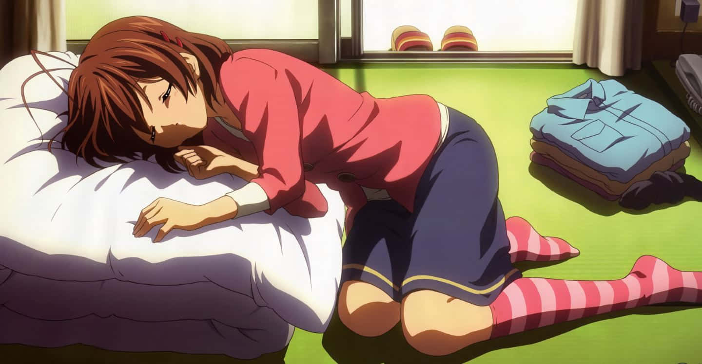 Nagisa Furukawa, brown-haired, red shirt, HD Desktop Wallpaper