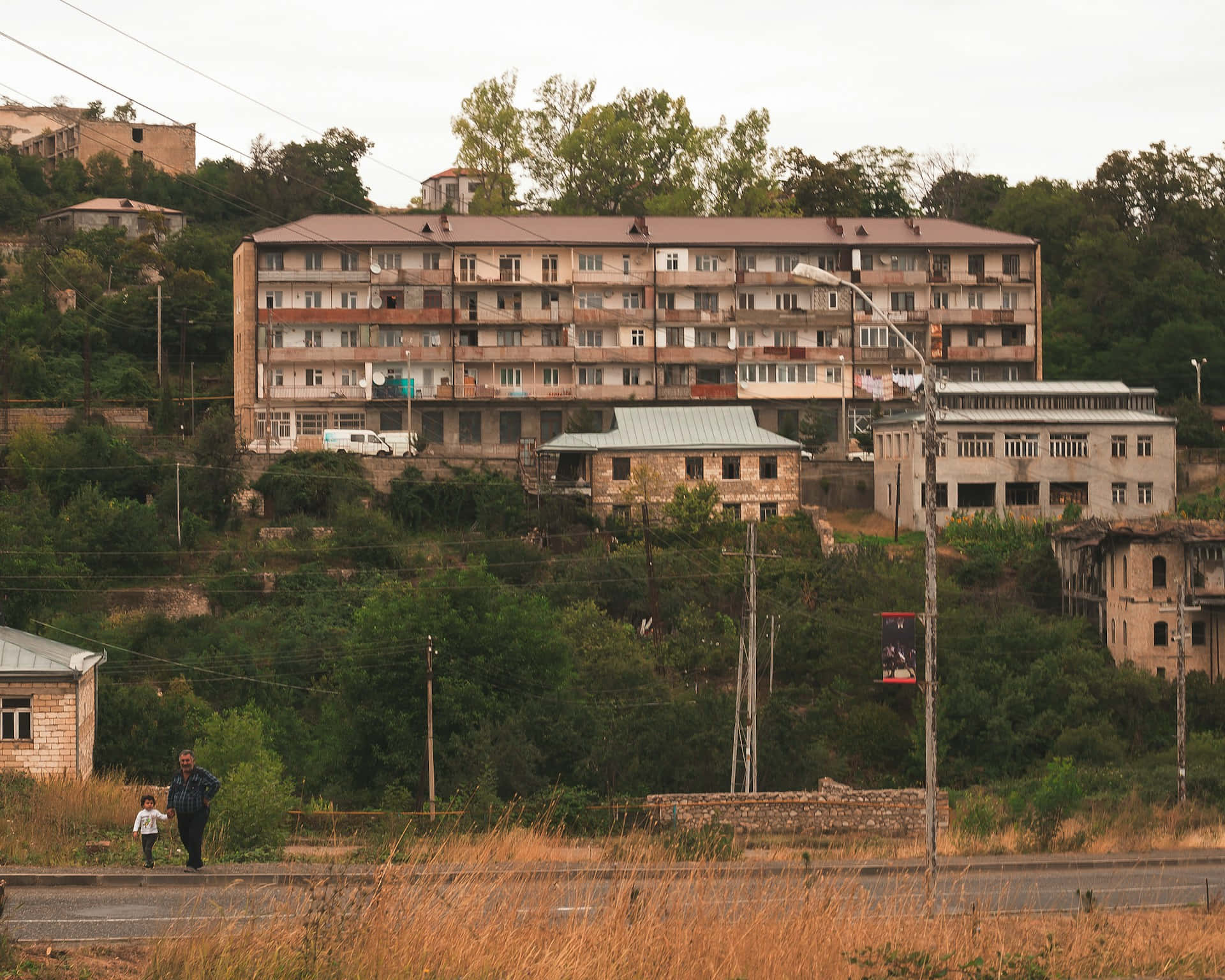 Nagorno-Karabakh, residential area, weathered apartment buildings, Full HD Desktop Wallpaper