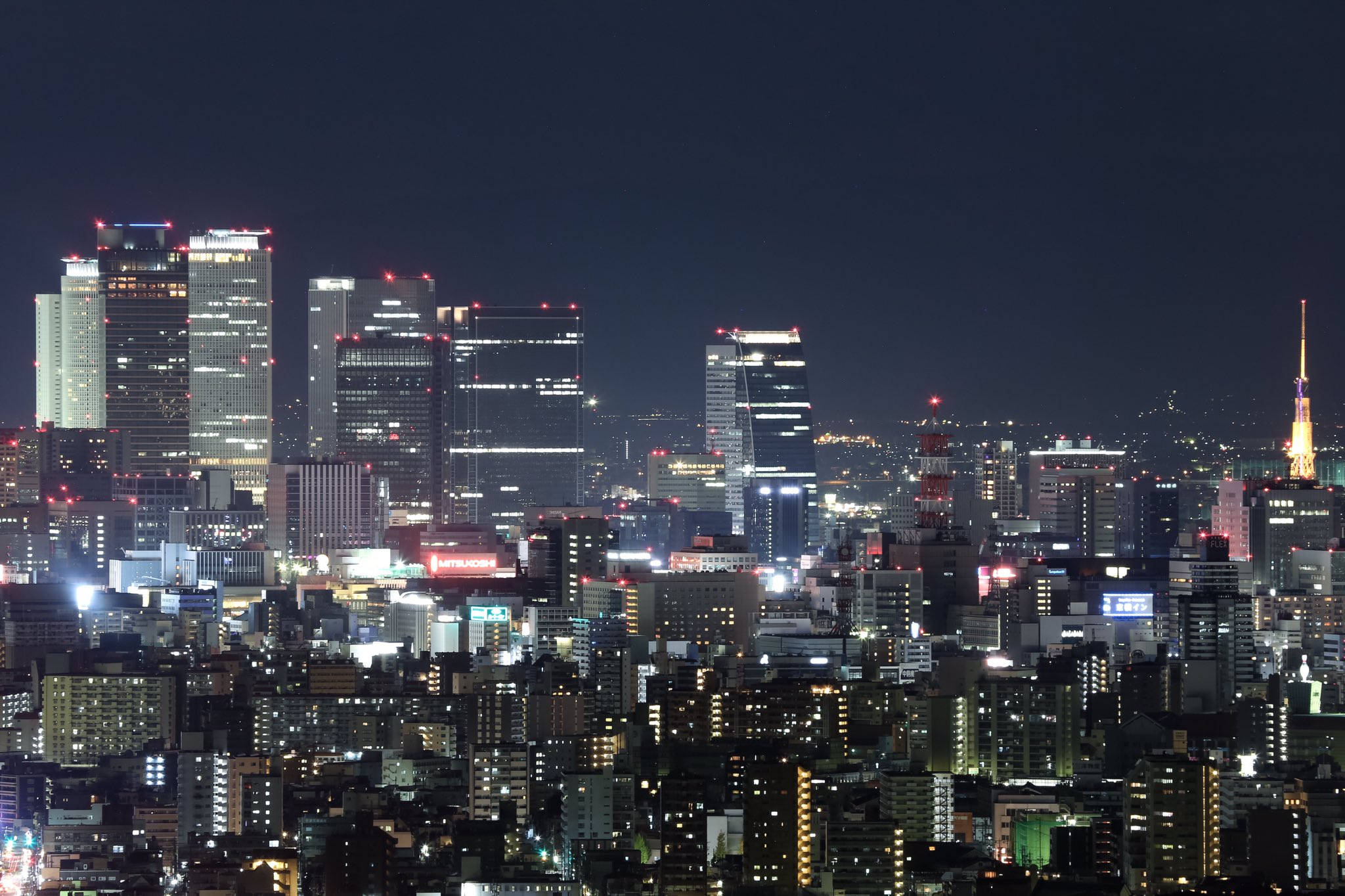 Nagoya, Night Cityscape, skyscrapers, Full HD Desktop Wallpaper
