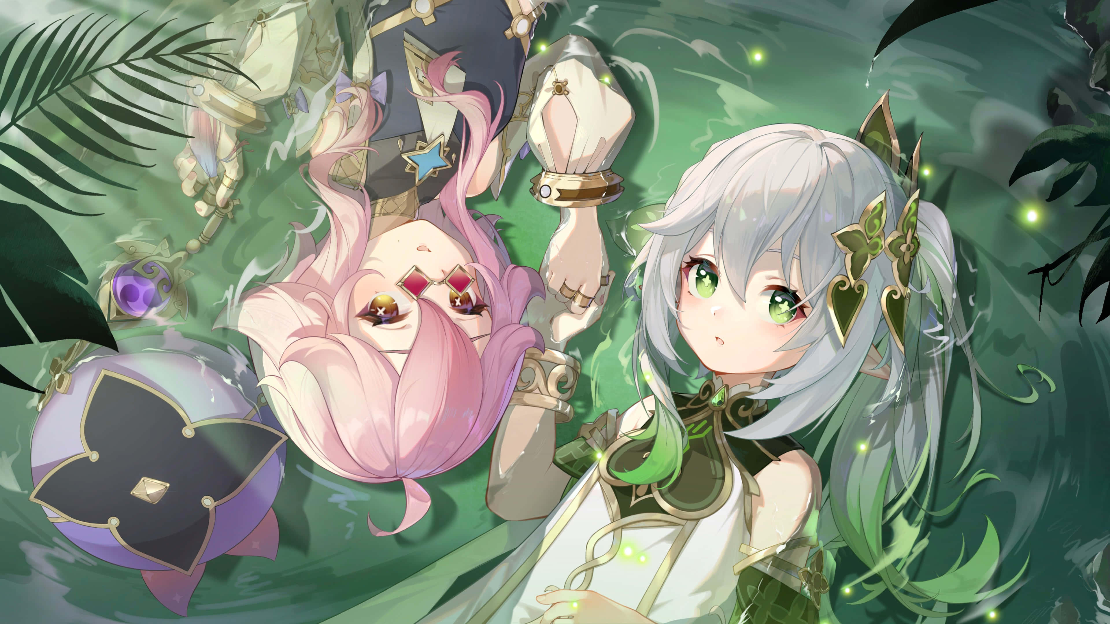 Nahida, glowing eyes, floral accessories, 4K Desktop Wallpaper