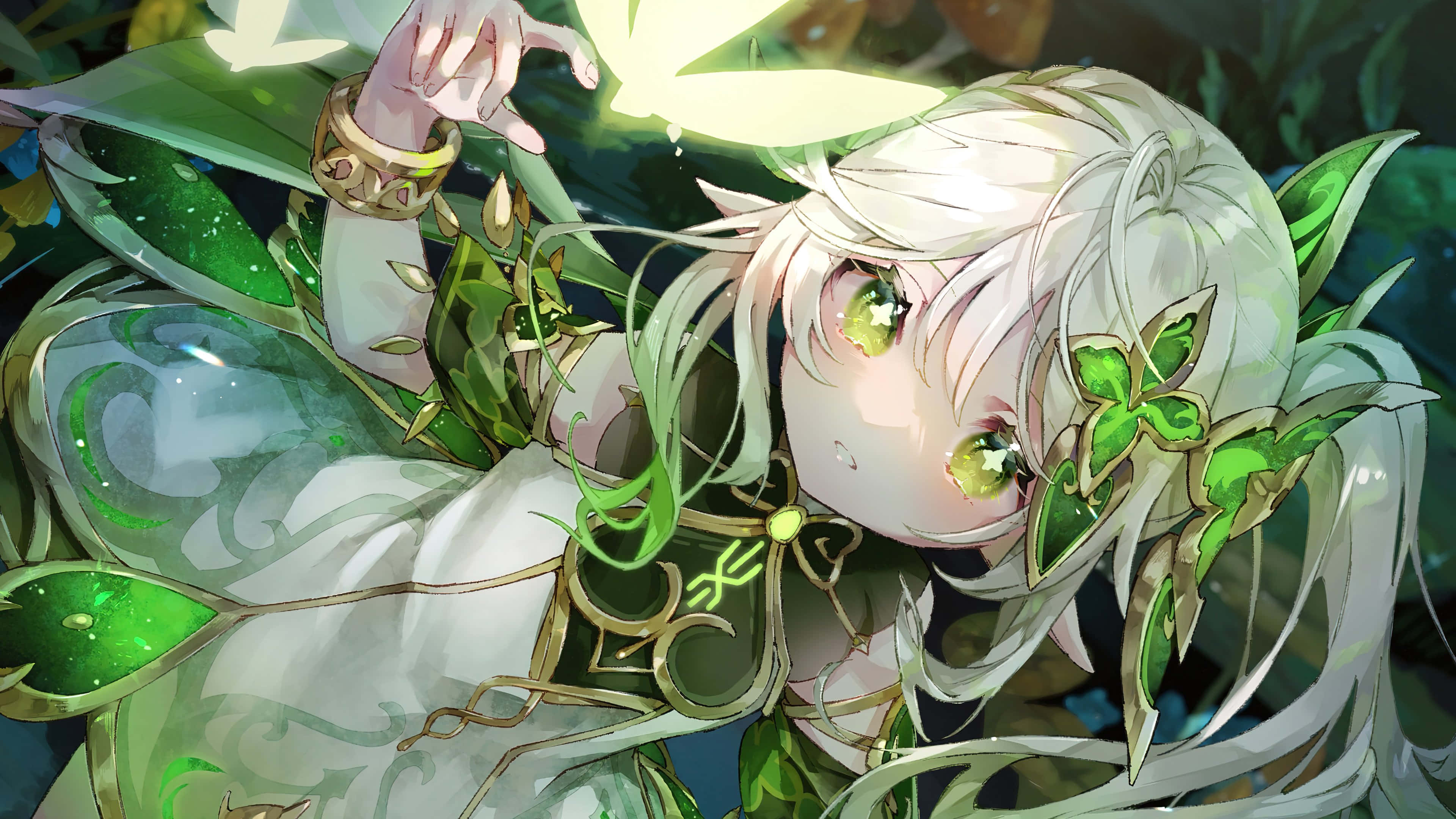 Nahida, mystical forest, white hair, 4K Desktop Wallpaper