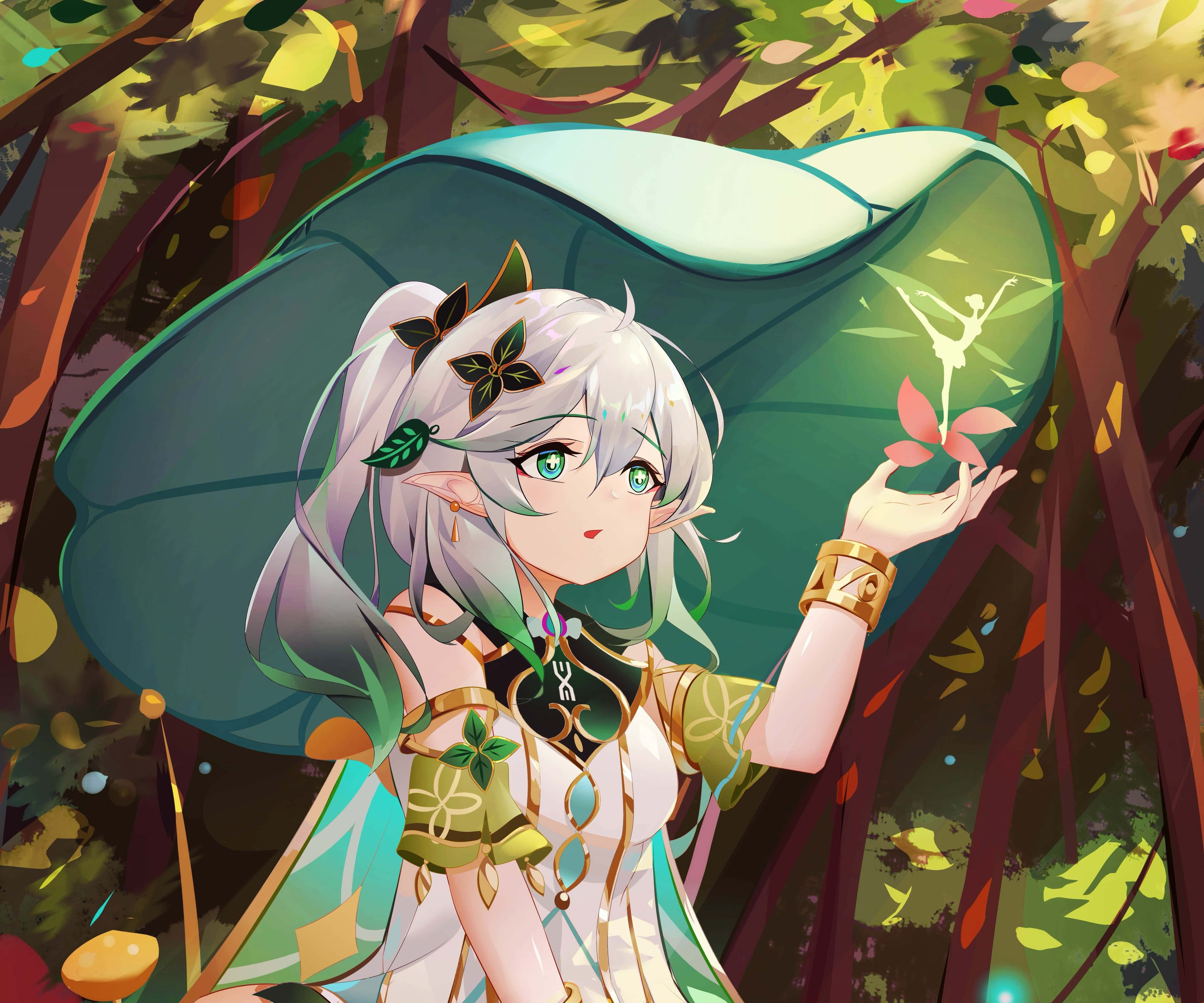 Nahida, silver-haired, green eyes, 4K Desktop Wallpaper