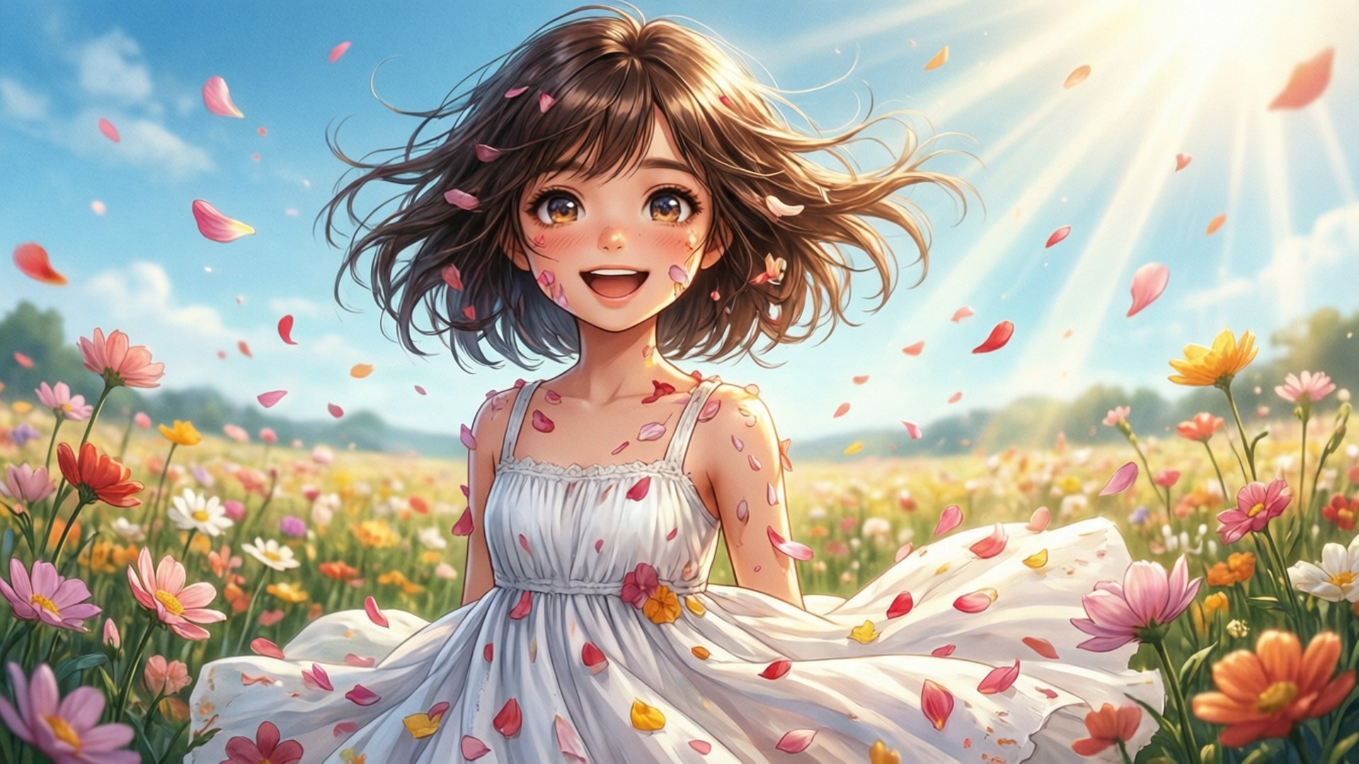 Nahida, flower field, sunlit field, Full HD Desktop Wallpaper