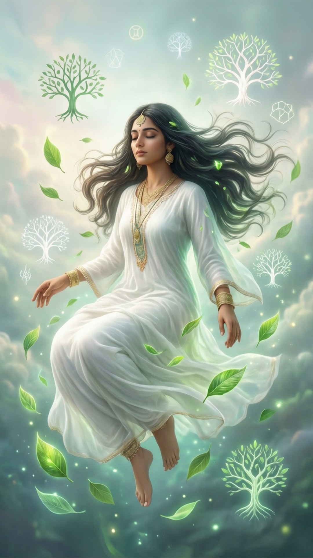 Nahida, dreamy ethereal space, floating symbols, Full HD Phone Wallpaper