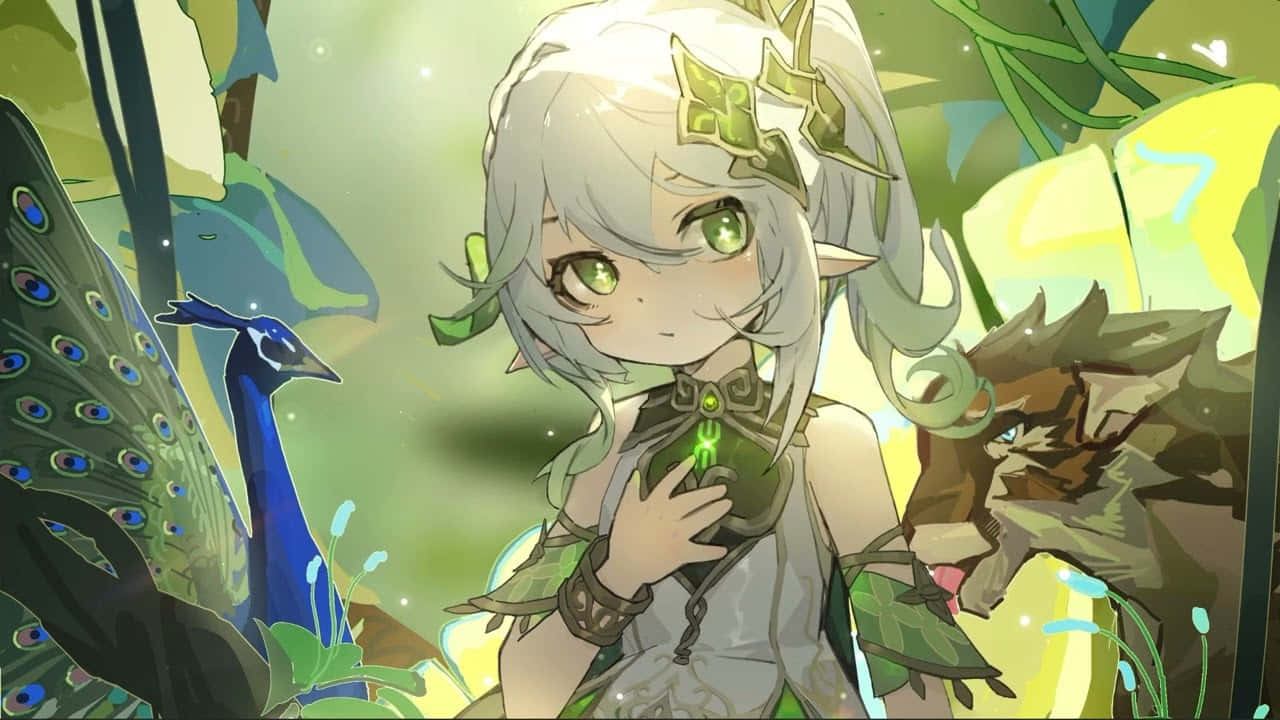 Nahida, green eyes, silver hair, HD Desktop Wallpaper